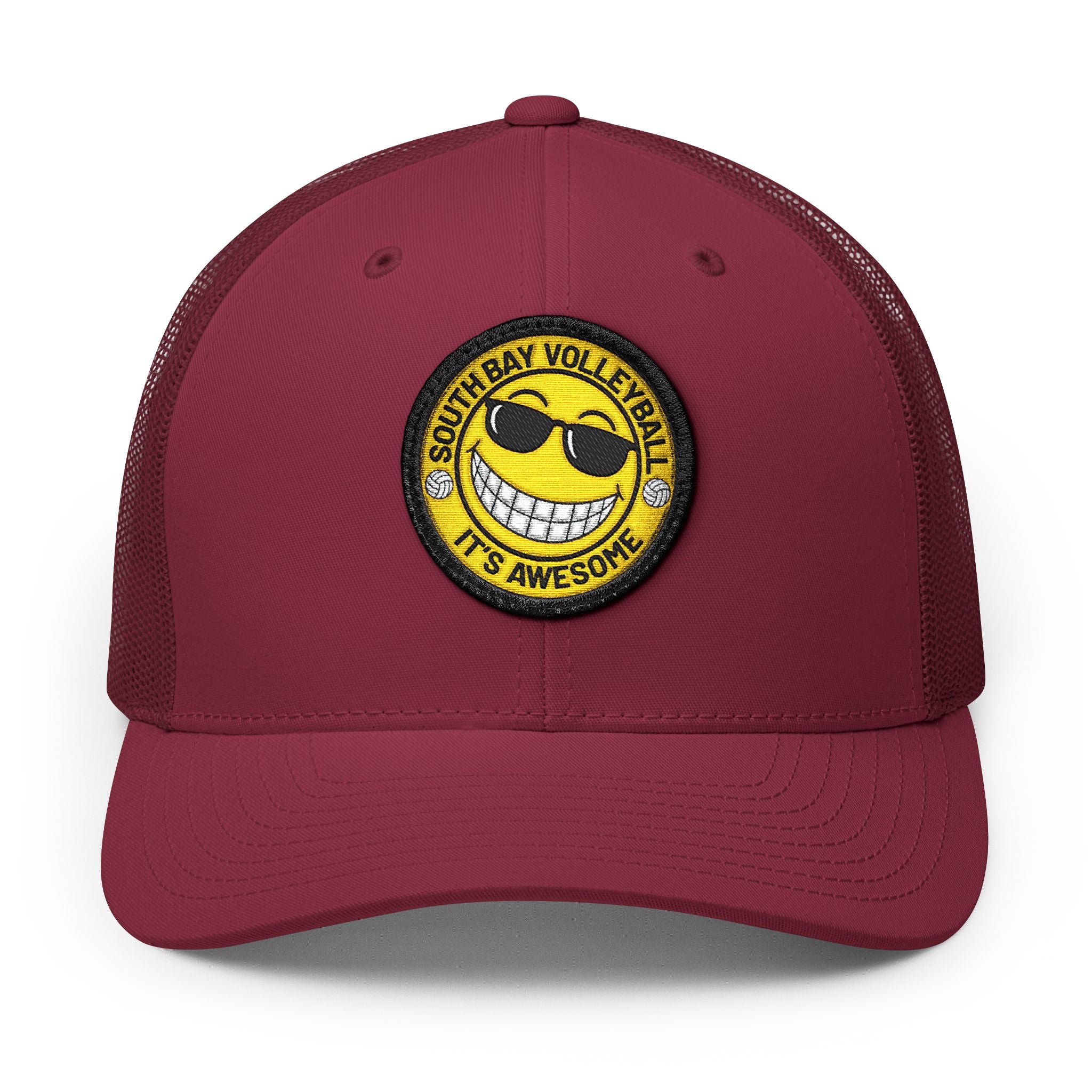 Embroidered Smiley Patch Trucker Hat — 'Smile, It's Awesome' Snapback