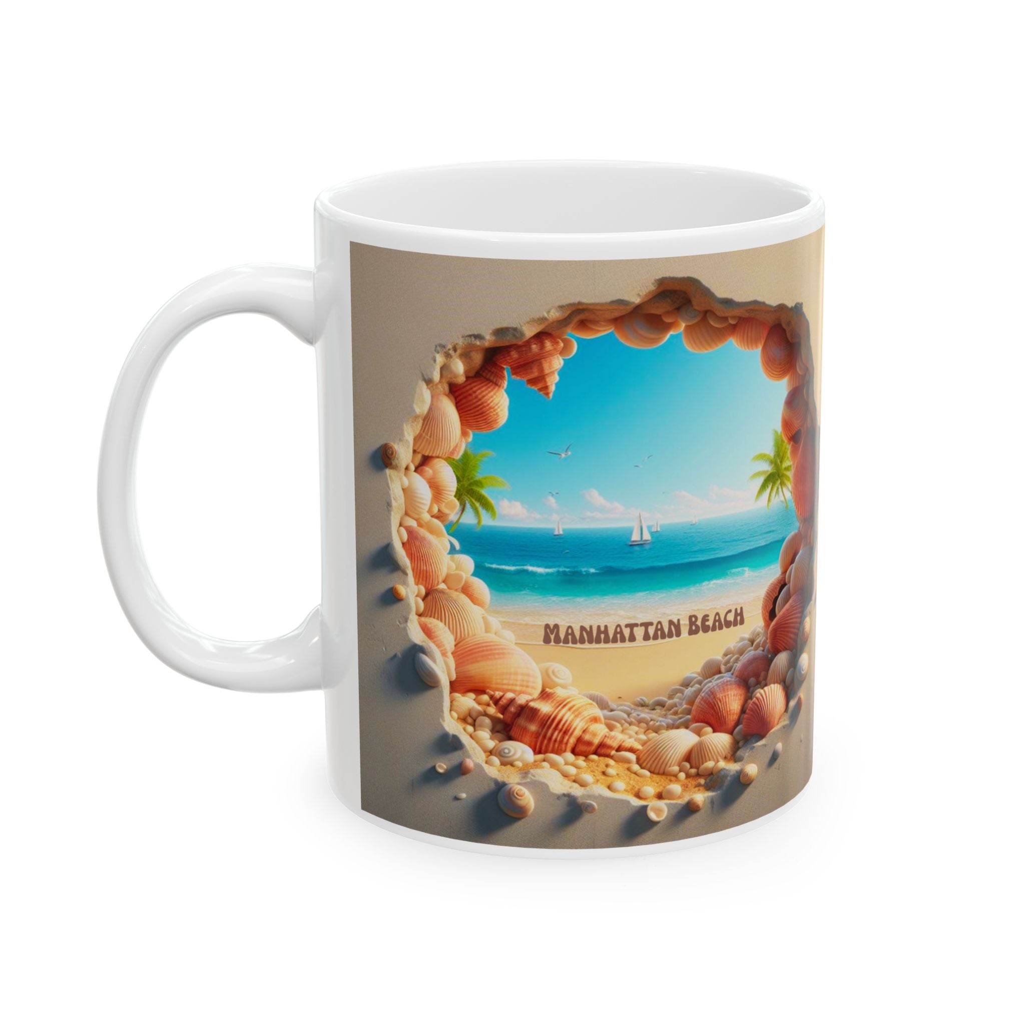 Manhattan Beach Cave Scene Mug | Seaside Palm Ocean Ceramic