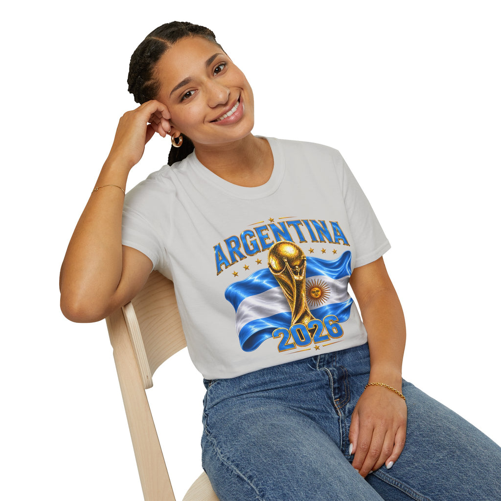 Argentina 2026 World Cup T-Shirt — Golden Trophy & Flag Soccer Fan Tee