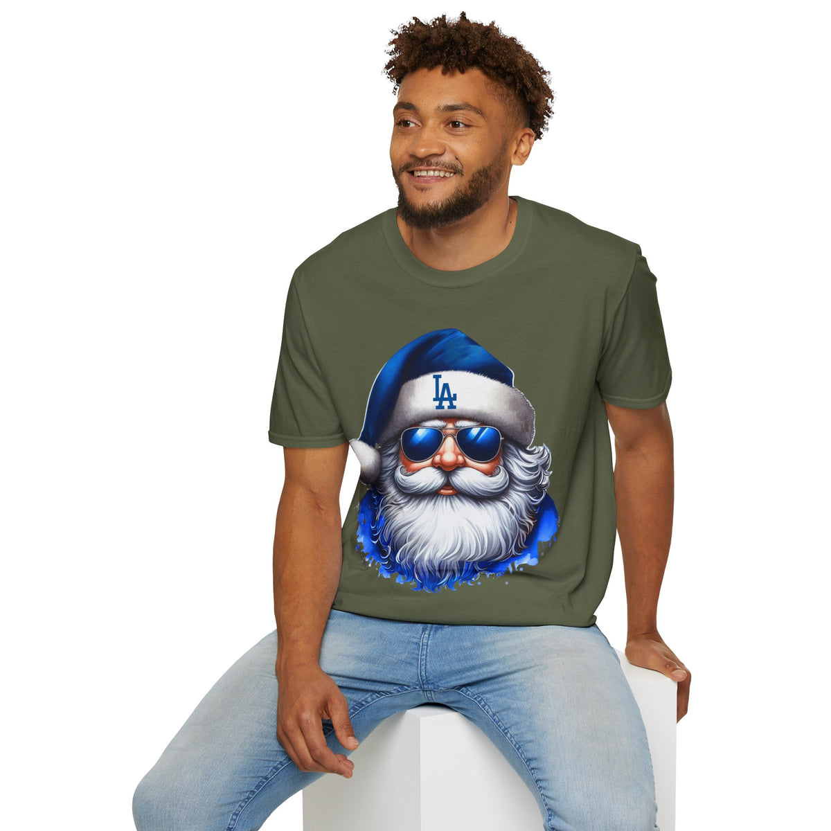 LA Dodgers Blue Santa T-Shirt — Cool Sunglasses Holiday Tee