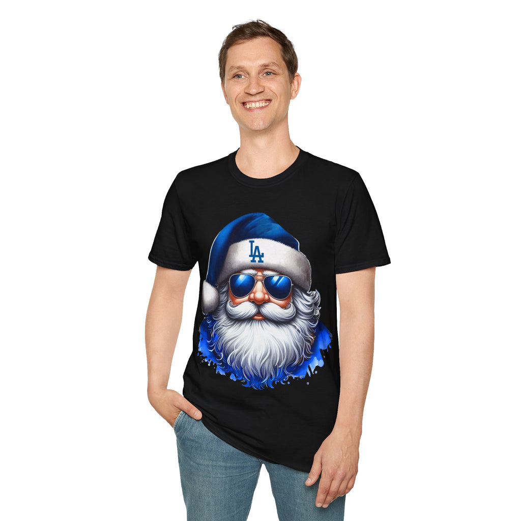 LA Dodgers Blue Santa T-Shirt — Cool Sunglasses Holiday Tee