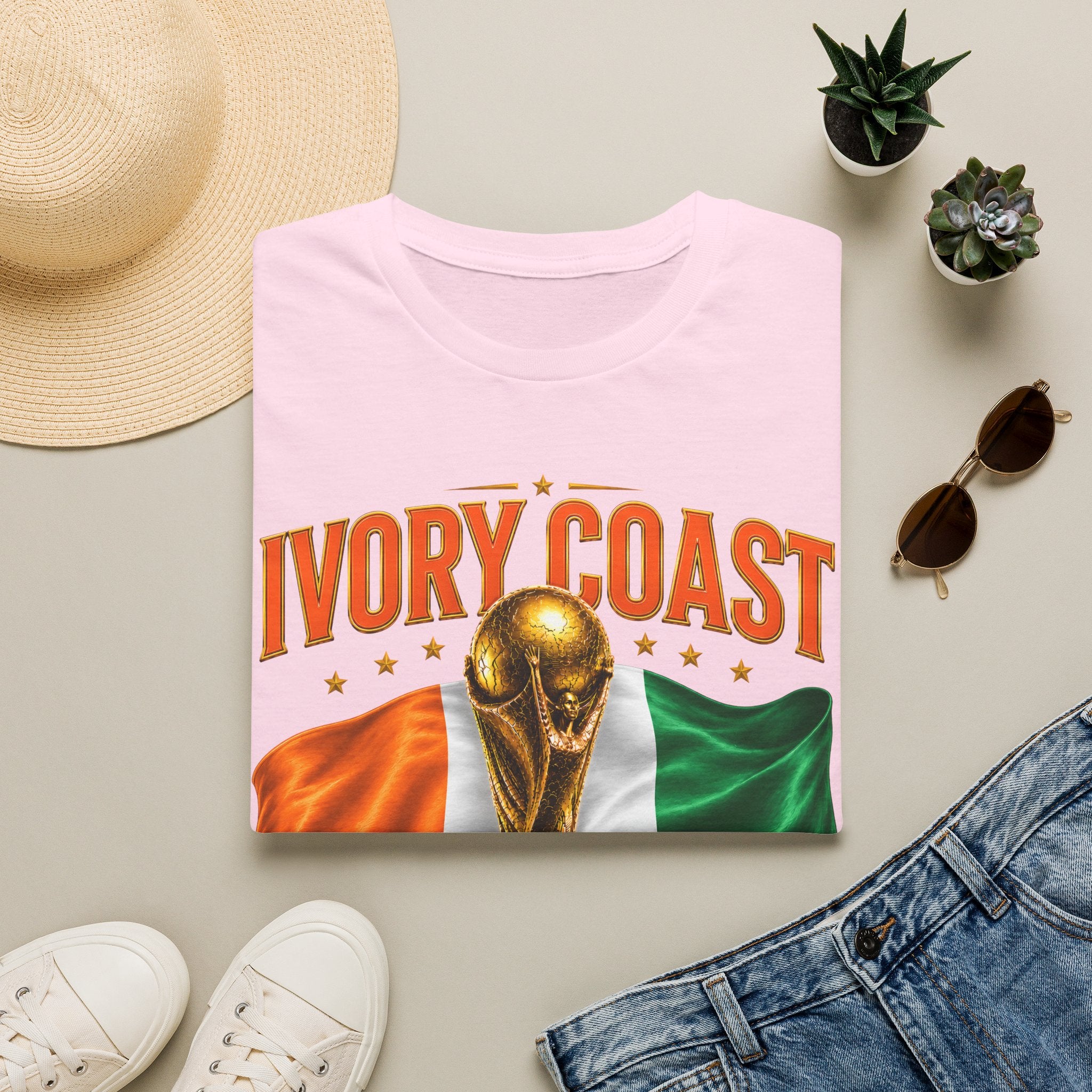 Ivory Coast 2026 World Cup T‑Shirt — FIFA Trophy & Flag Soccer Fan Tee