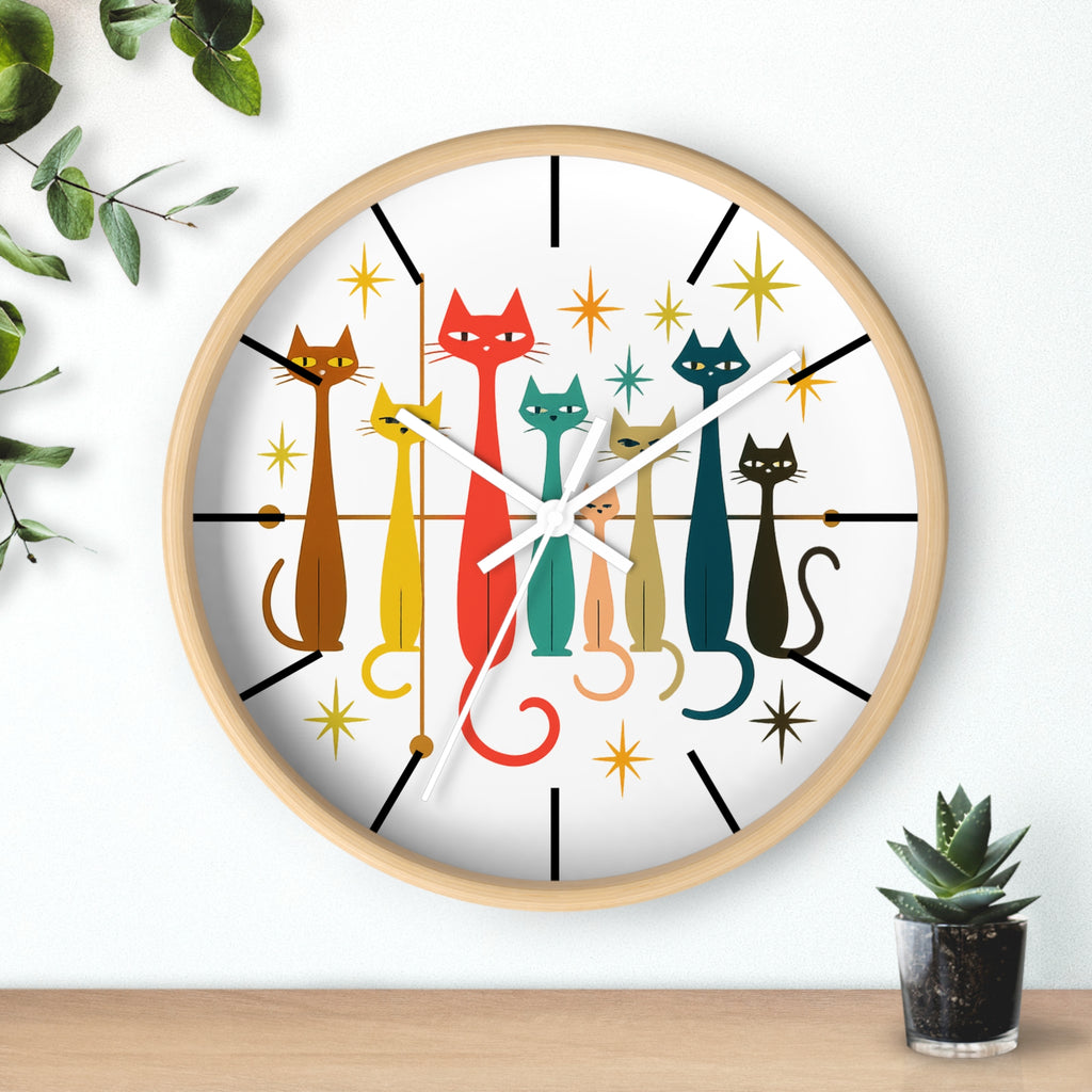 Mid Century Modern Cats Wall Clock | Retro Atomic Kitty Design