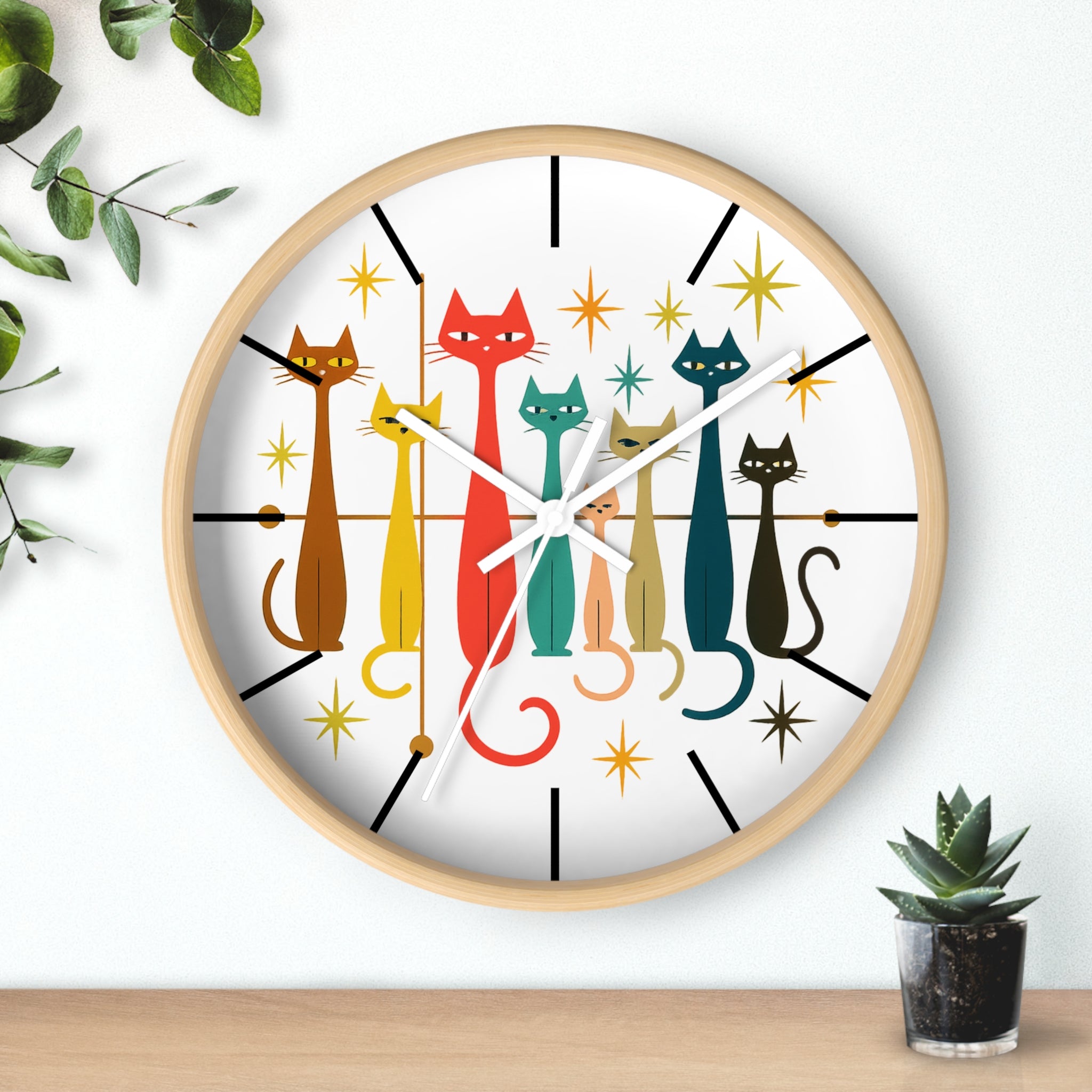 Mid Century Modern Cats Wall Clock | Retro Atomic Kitty Design