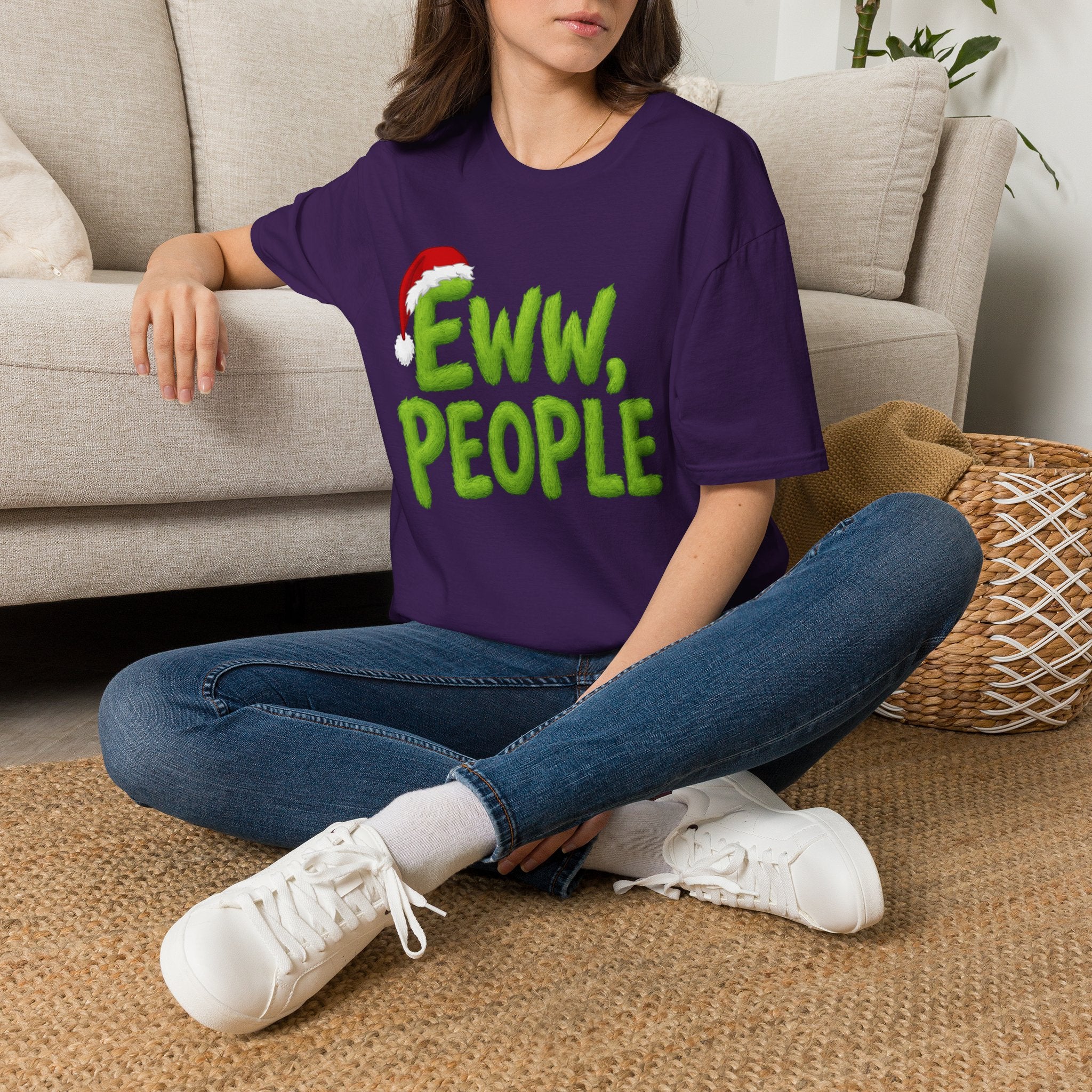 Eww, People T-Shirt | Funny Grinchy Santa Hat Holiday Tee