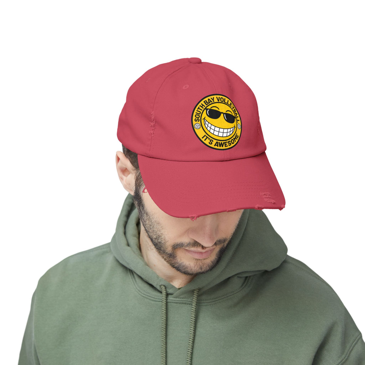 Distressed Volleyball Cap - "South Bay Volleyball It's Awesome" Smiley Logo