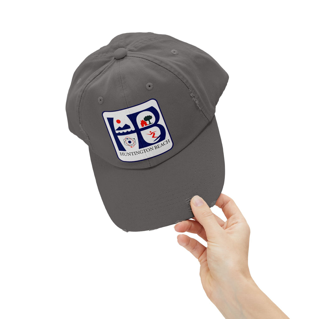 Huntington Beach Distressed Mom and Dad Hat — Vintage Surf & Coastal Patch Cap