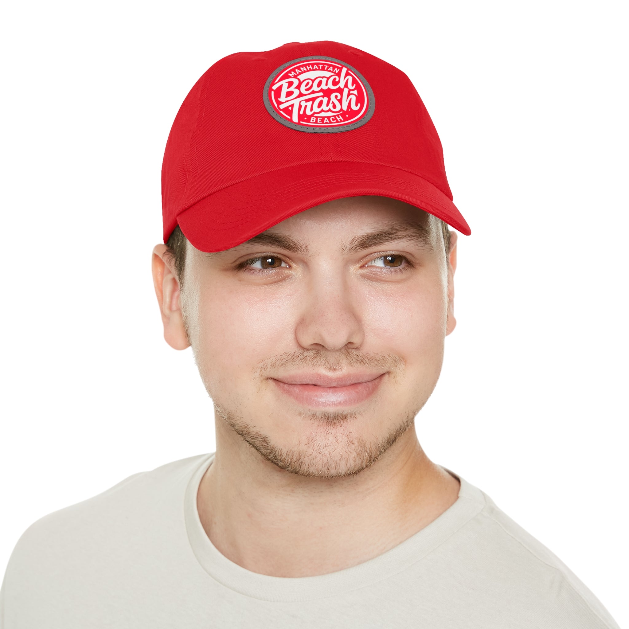 Proud to be Called Beach Trash Manhattan Beach  Leather Patch Dad Hat — Vintage Manhattan Beach Logo