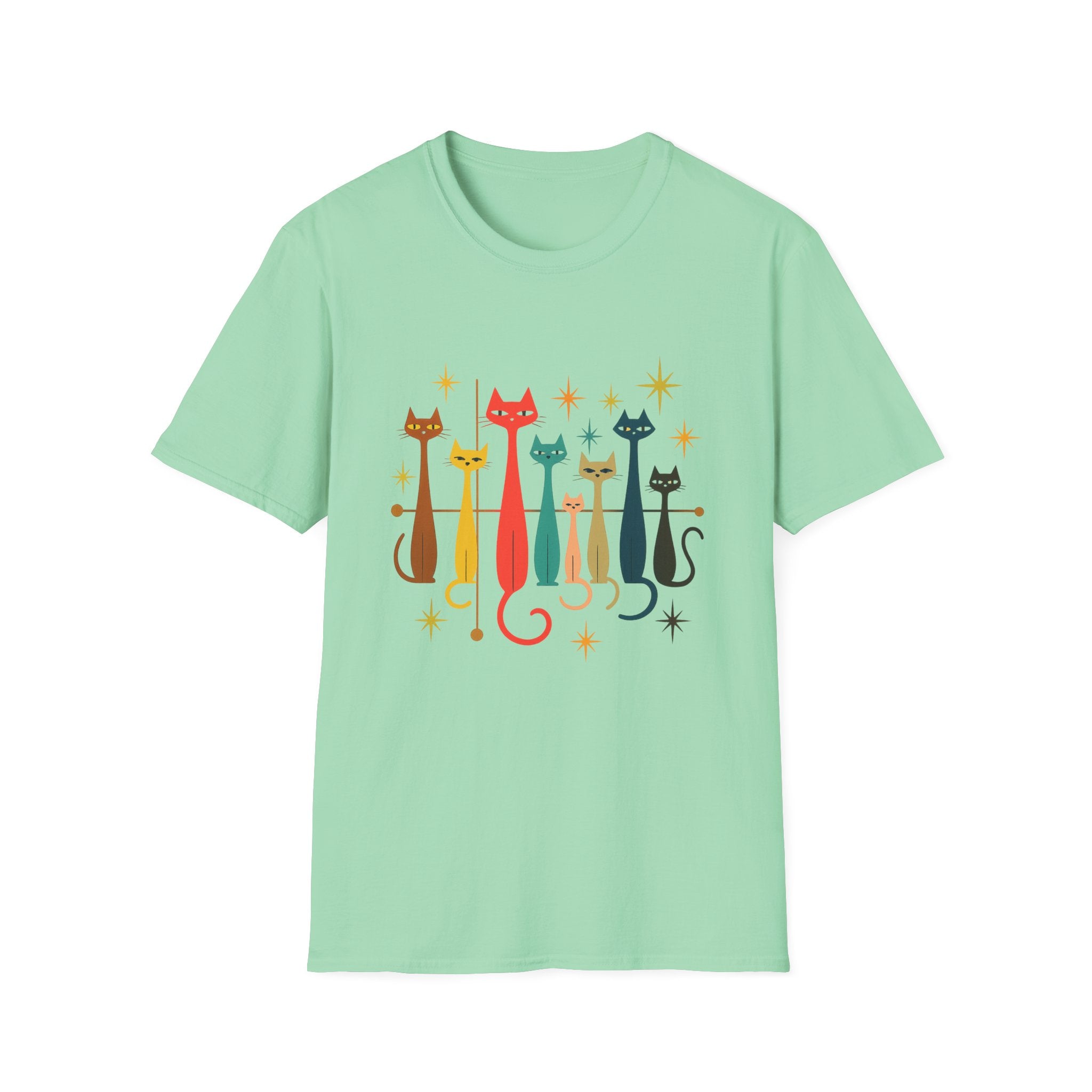 Retro Mid-Century Cats T-Shirt | Colorful Stylized Cat Illustration