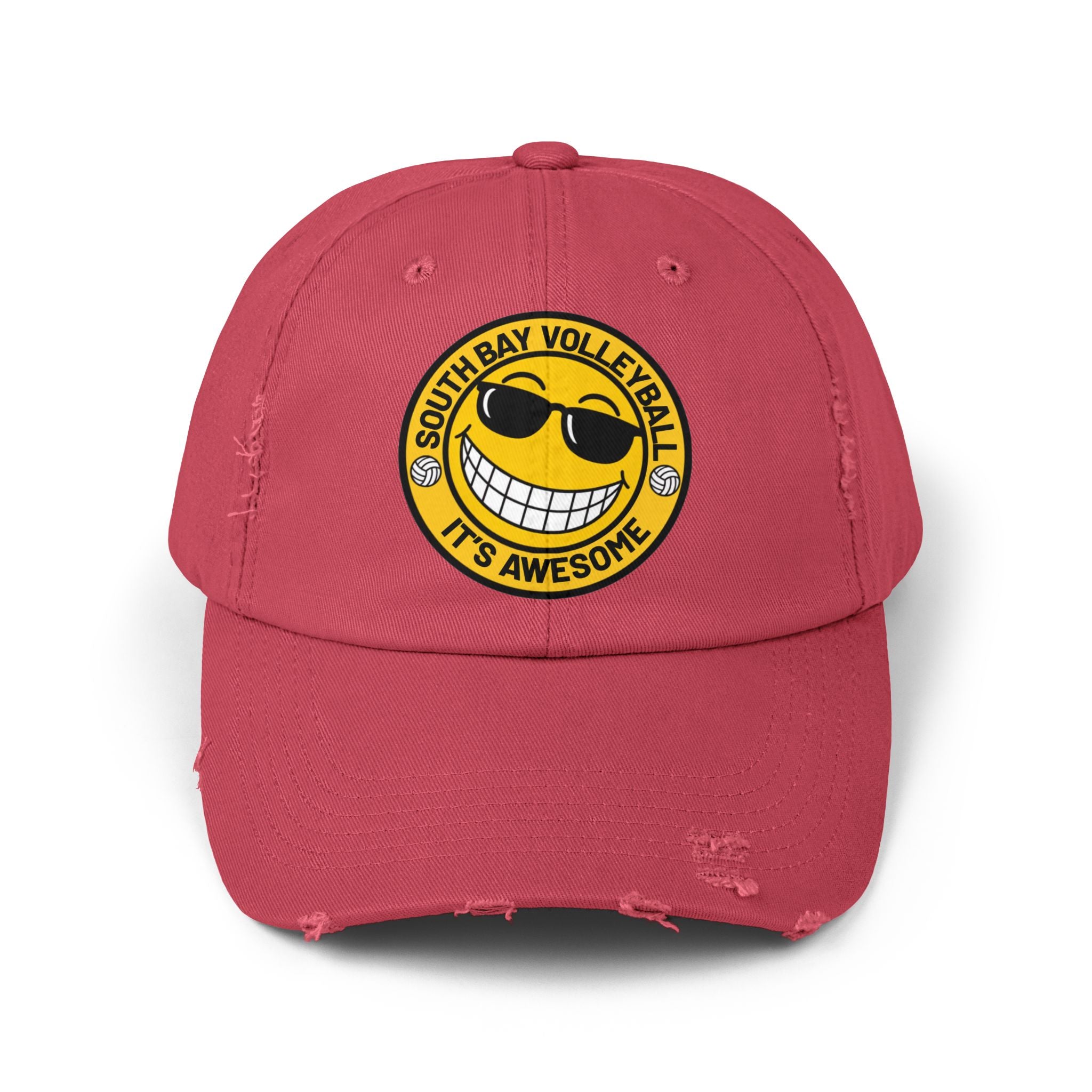 Distressed Volleyball Cap - "South Bay Volleyball It's Awesome" Smiley Logo