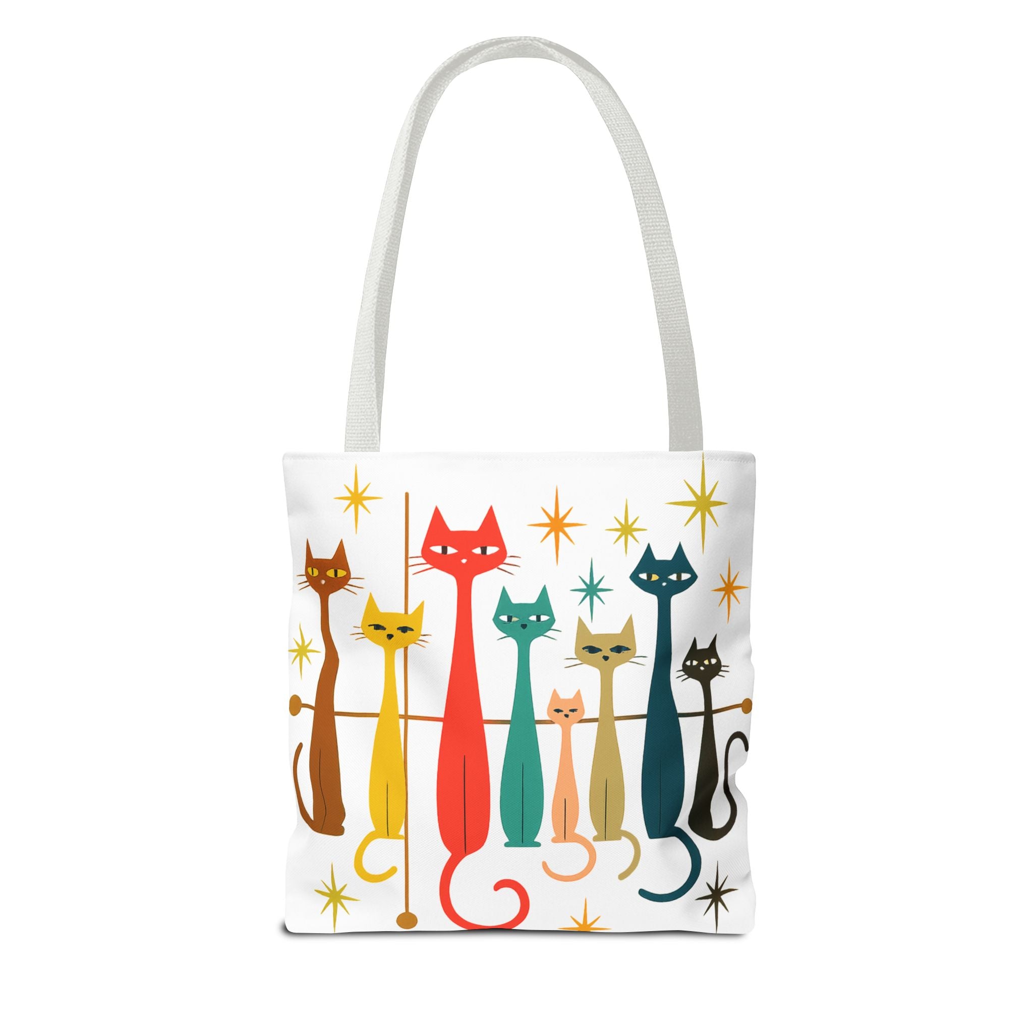 Retro Long Cats Tote Bag | Colorful Mid-Century Cat Pattern