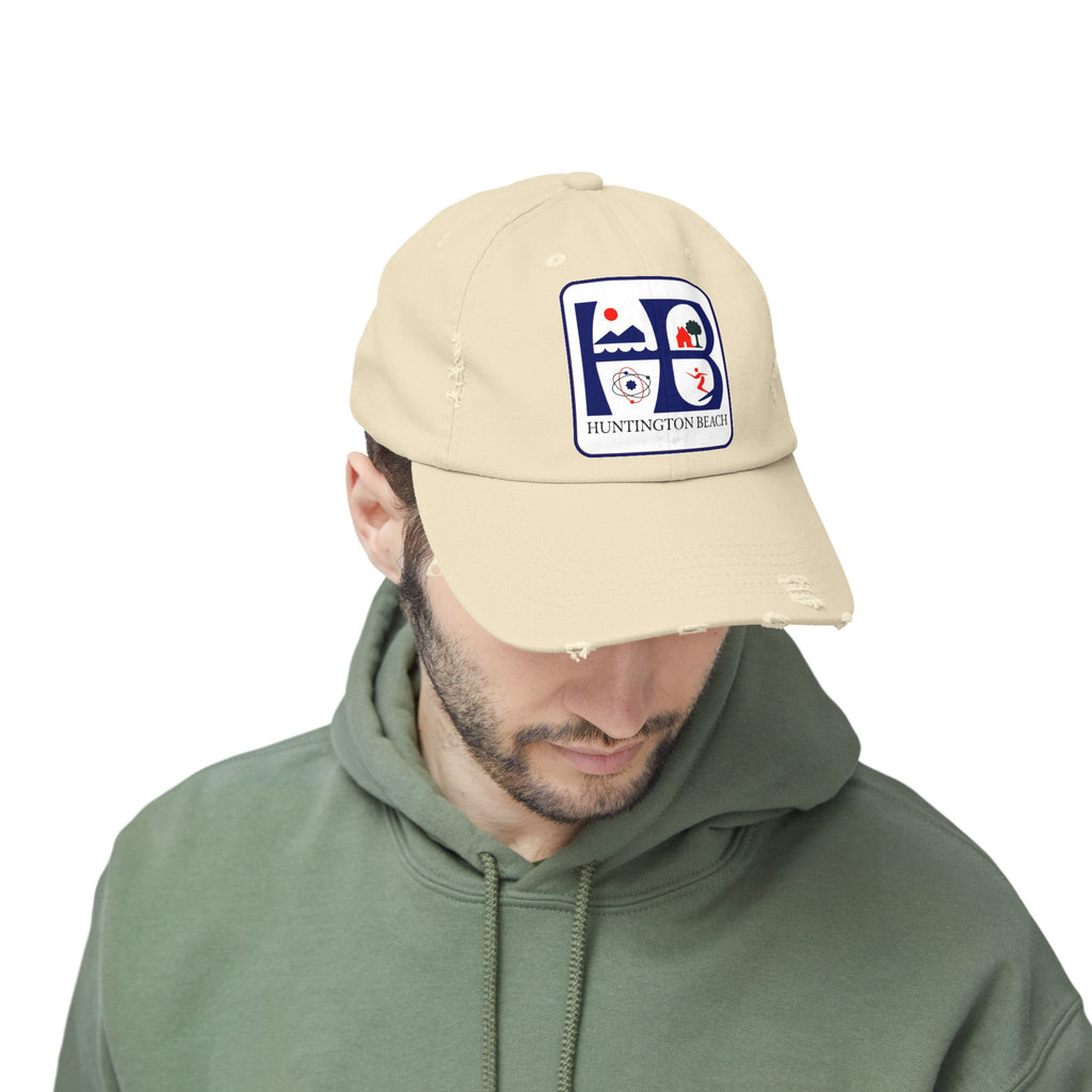 Huntington Beach Distressed Mom and Dad Hat — Vintage Surf & Coastal Patch Cap