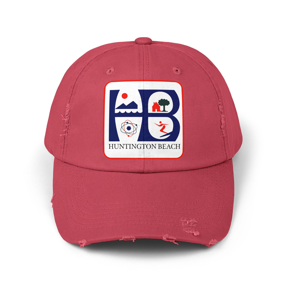 Huntington Beach Distressed Mom and Dad Hat — Vintage Surf & Coastal Patch Cap
