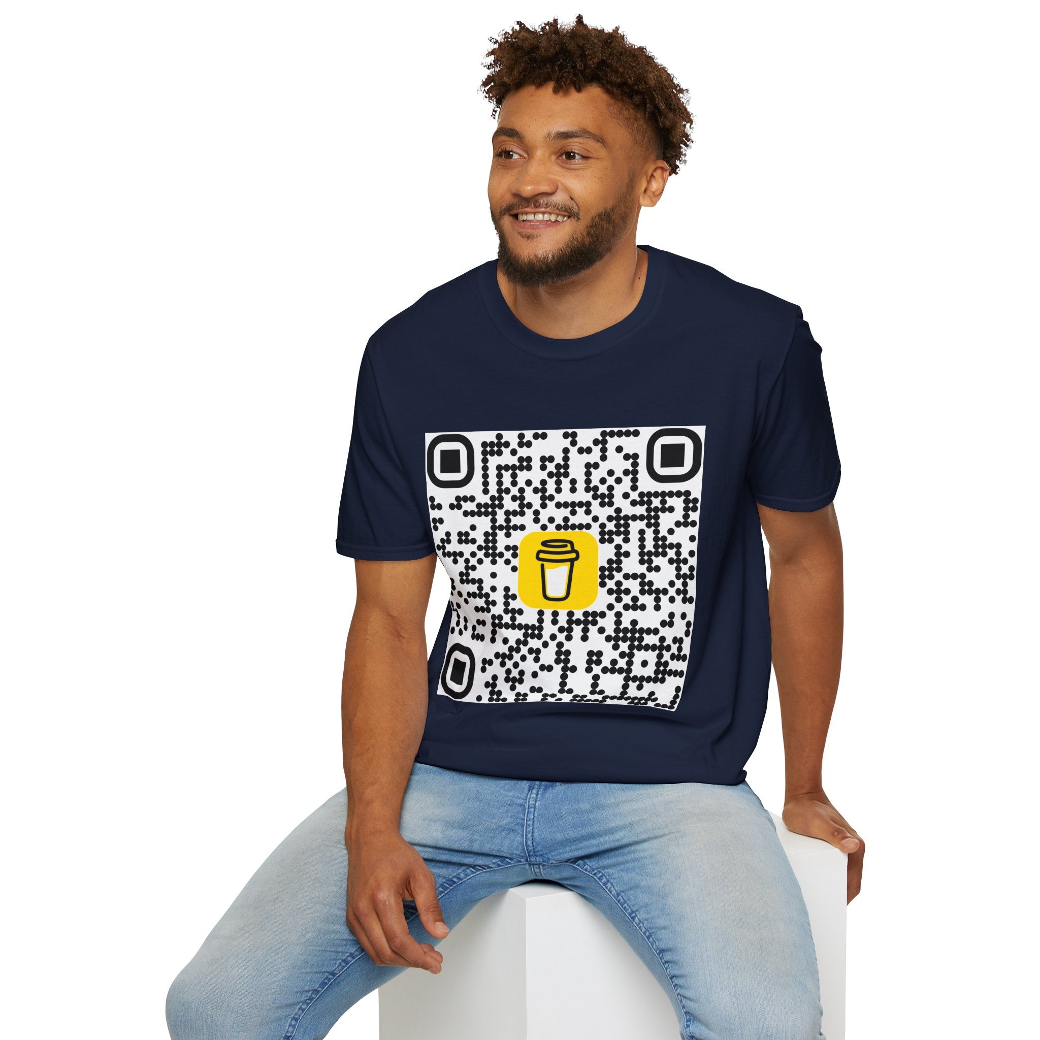 QR Code Coffee Cup T‑Shirt — Scan-to-Order Cafe Tee