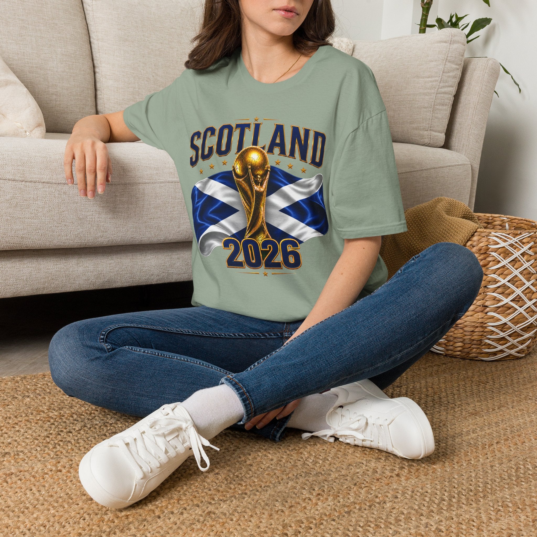 Scotland 2026 World Cup Soccer T-Shirt — Scottish Flag & Trophy Football Tee