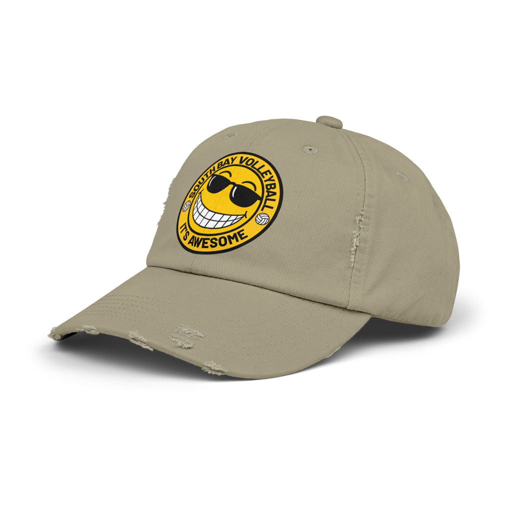 Distressed Volleyball Cap - "South Bay Volleyball It's Awesome" Smiley Logo