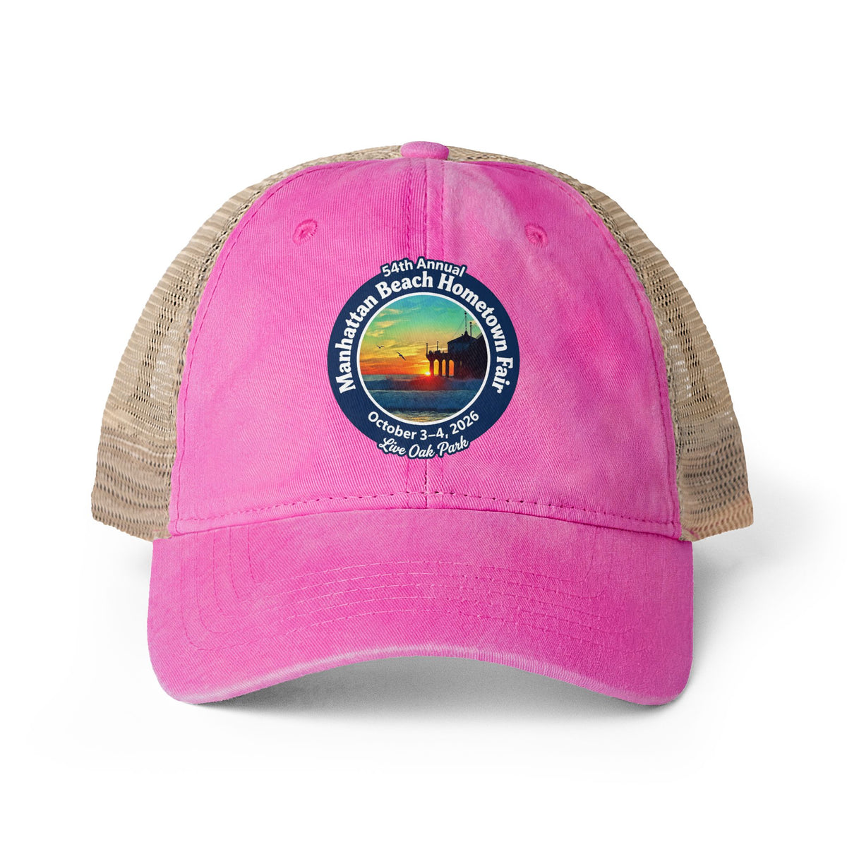 Women's Washed Mesh-Back Cap - Manhattan Beach Hometown Fair 2026 Design