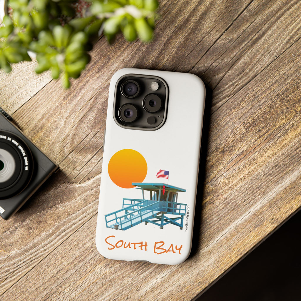 South Bay Lifeguard Stand with American Flag Tough Phone Cases