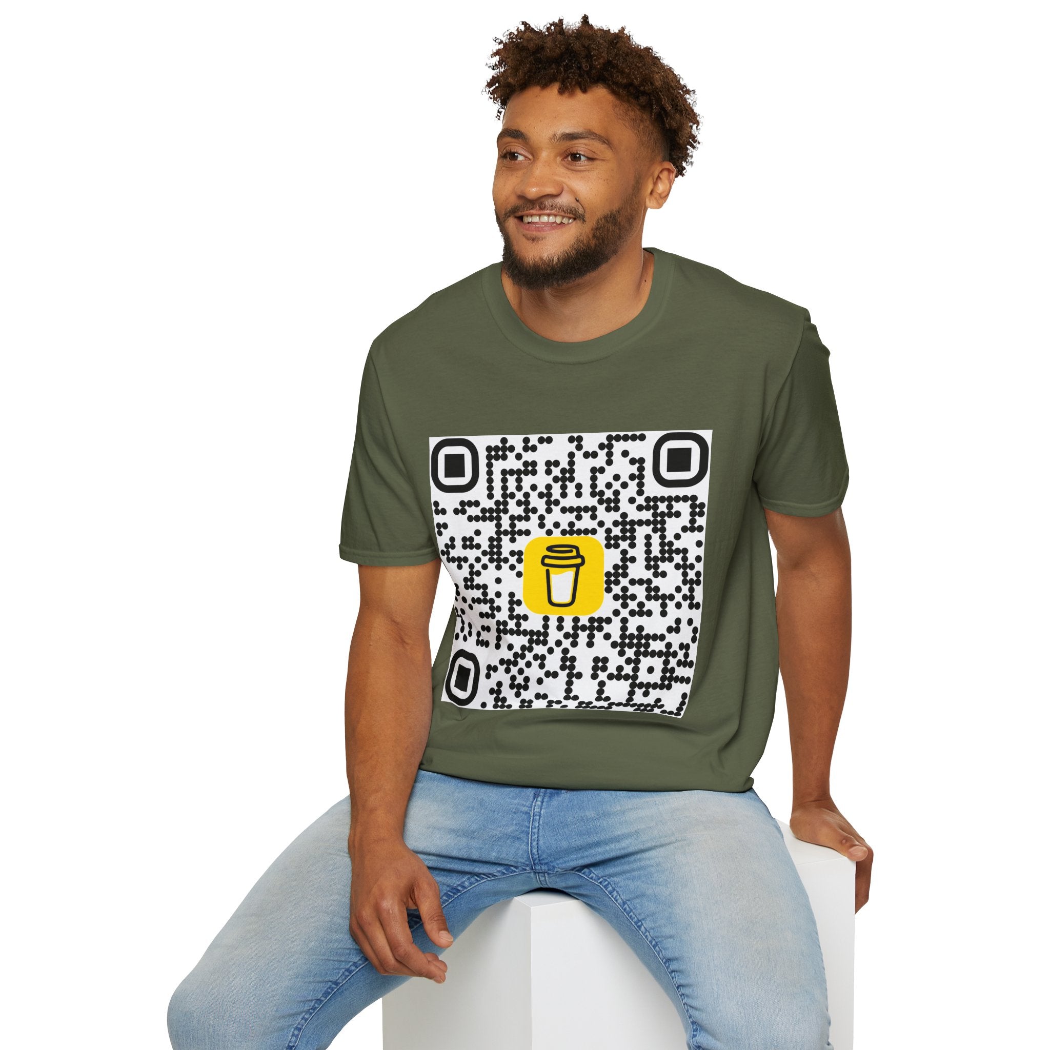 QR Code Coffee Cup T‑Shirt — Scan-to-Order Cafe Tee