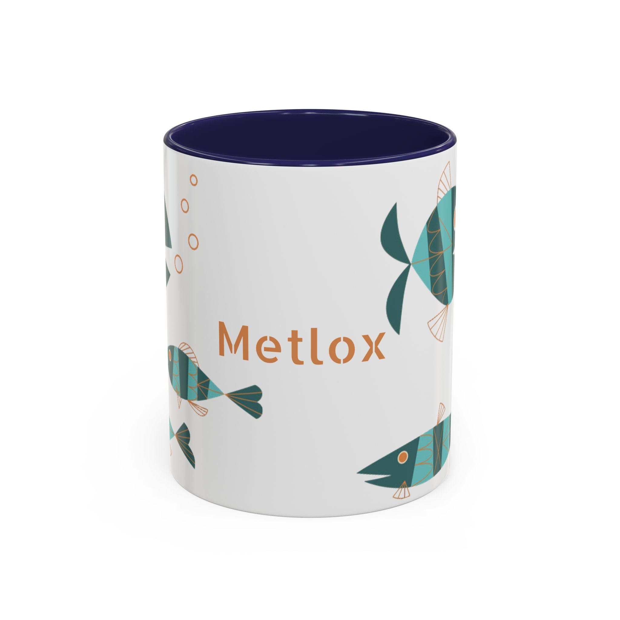 Metlox Pottery Teal Geometric Fish Mug | Accent Coffee Mug