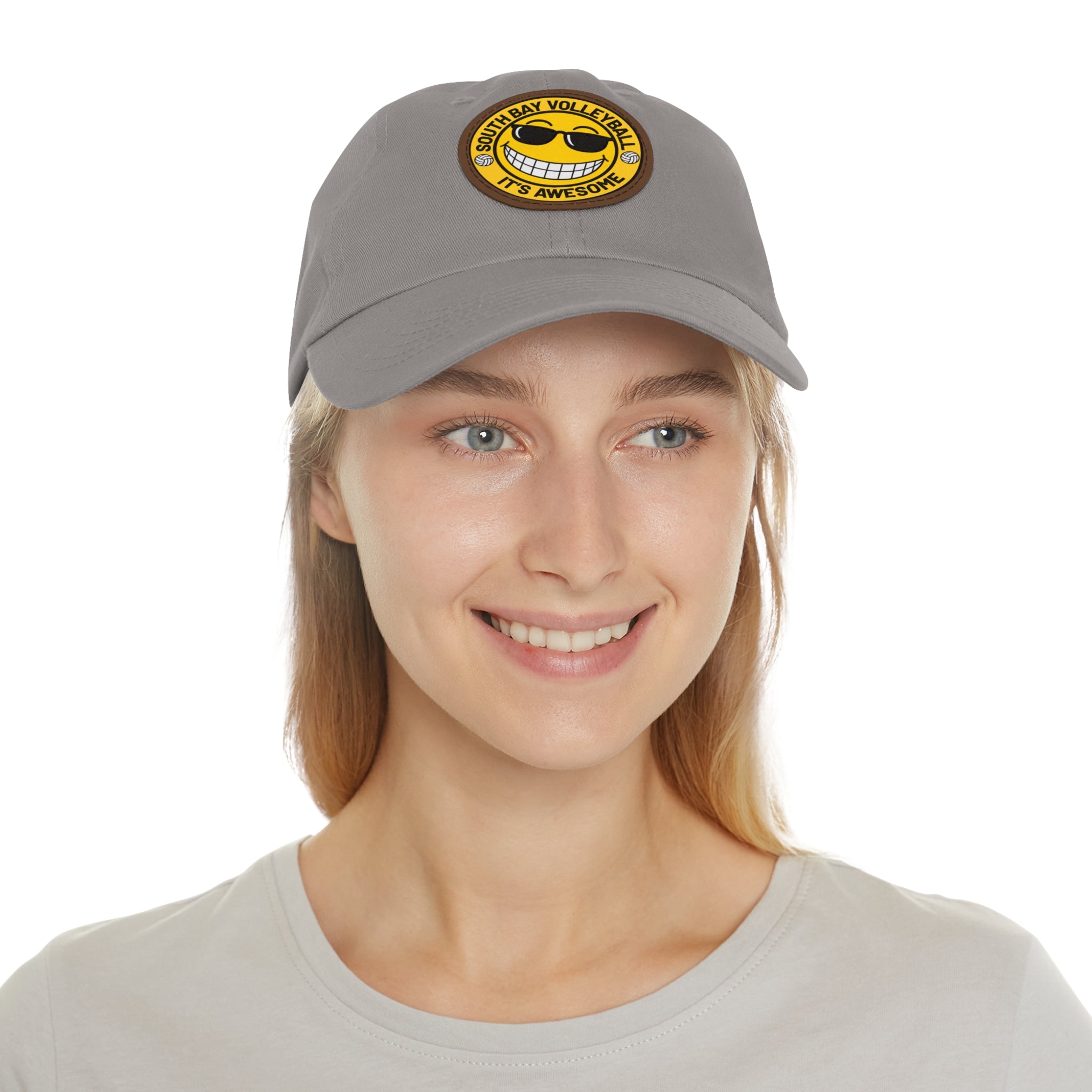 Volleyball Smiley Mom and Dad Hat — "South Bay Volleyball: It’s Awesome" Leather Patch