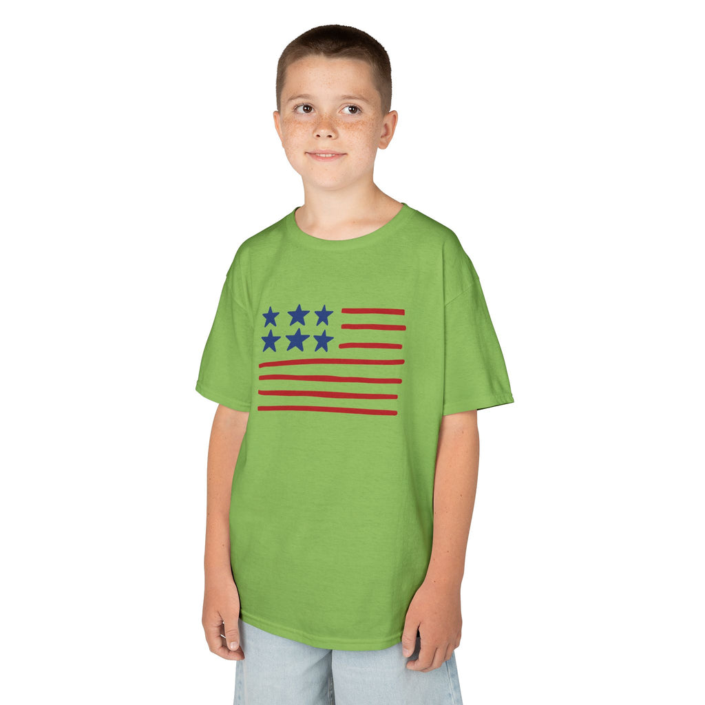 Stars and Stripes  Kids American Flag T-Shirt — Red & Blue Stars Stripe Patriotic Tee