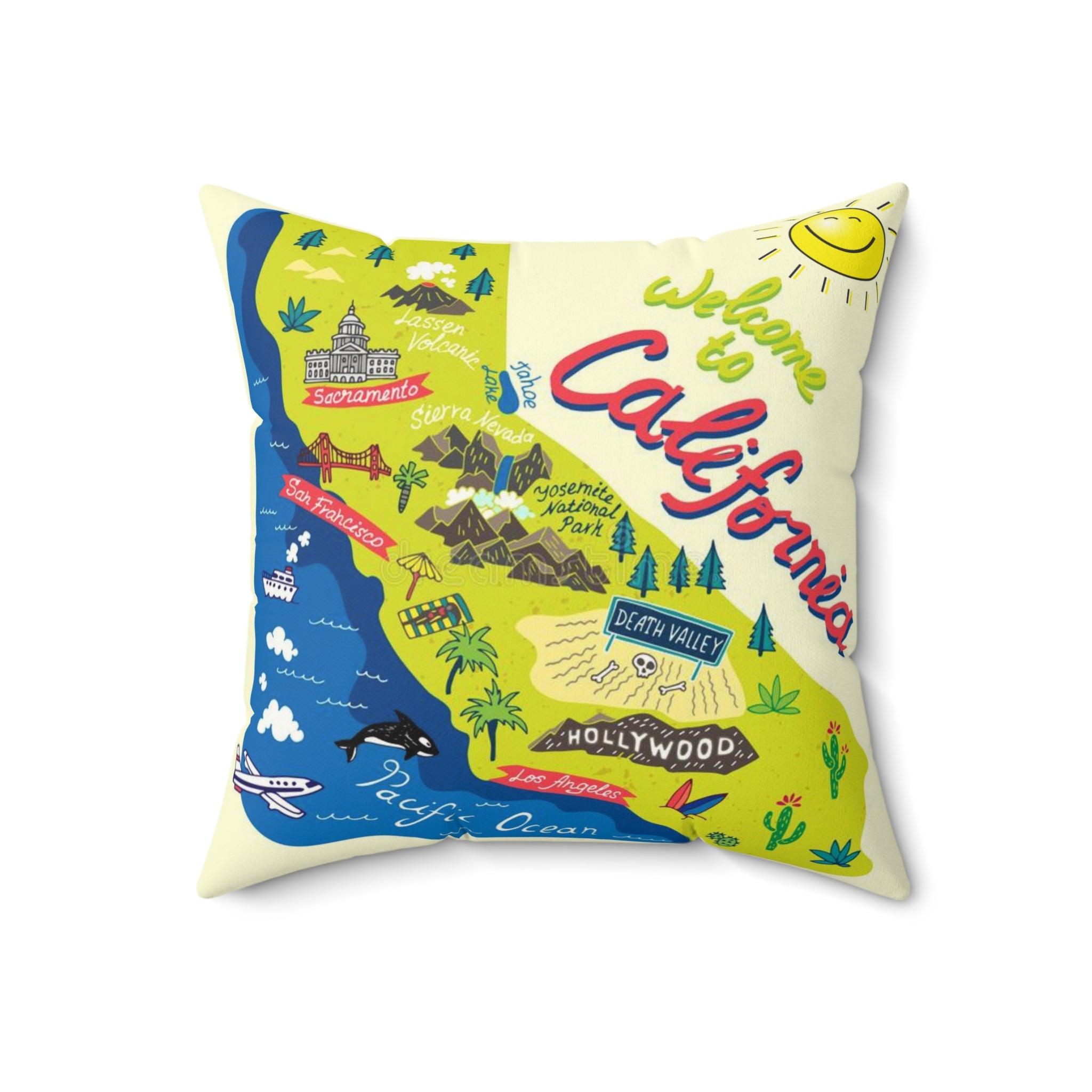 CALIFORNIA FUN MAP - Faux Suede Square Pillow