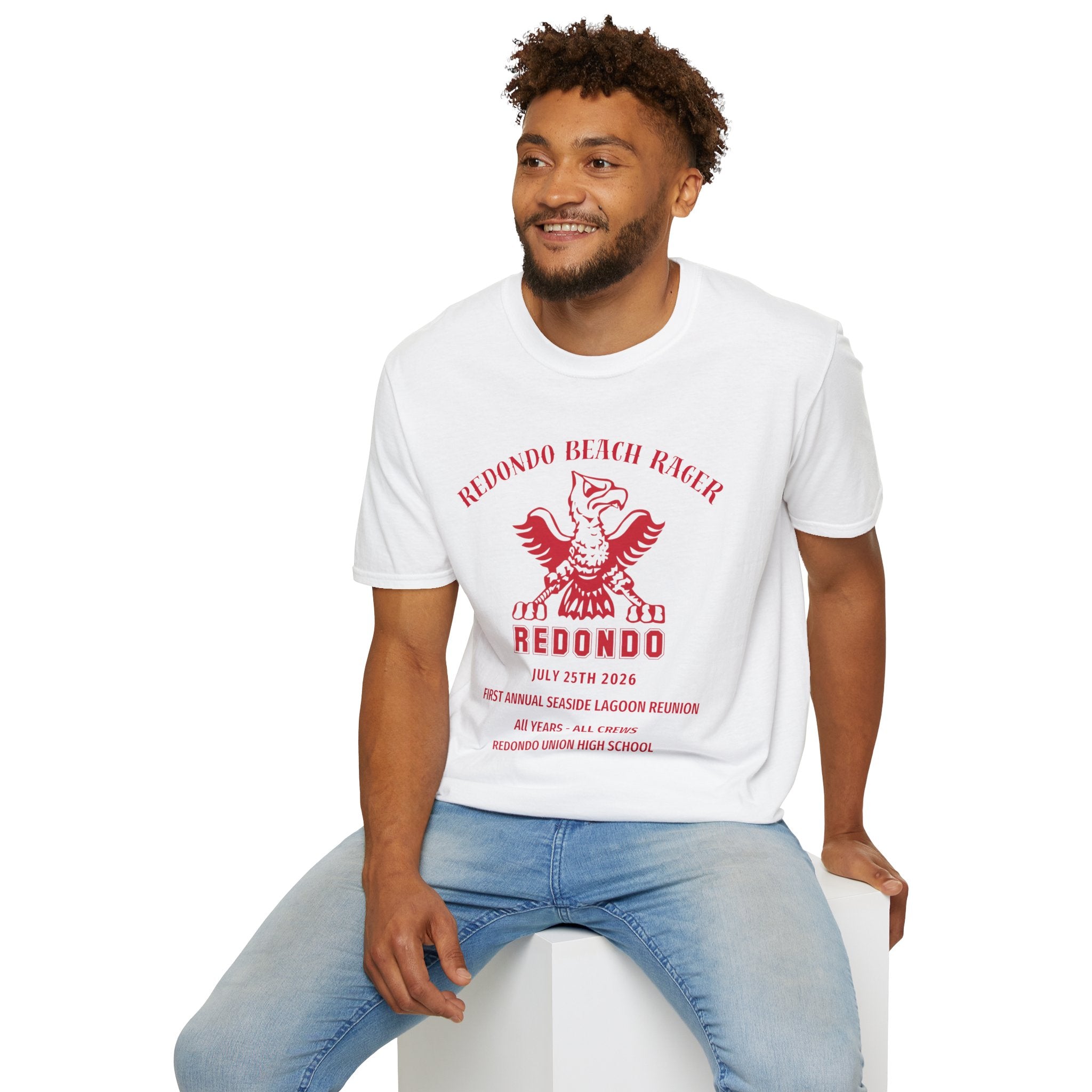 Redondo Beach Rager T-Shirt — Vintage School Spirit Graphic Tee - First Annual All Class Reunion 7-25-26 at Seaside Lagoon Redondo Beach