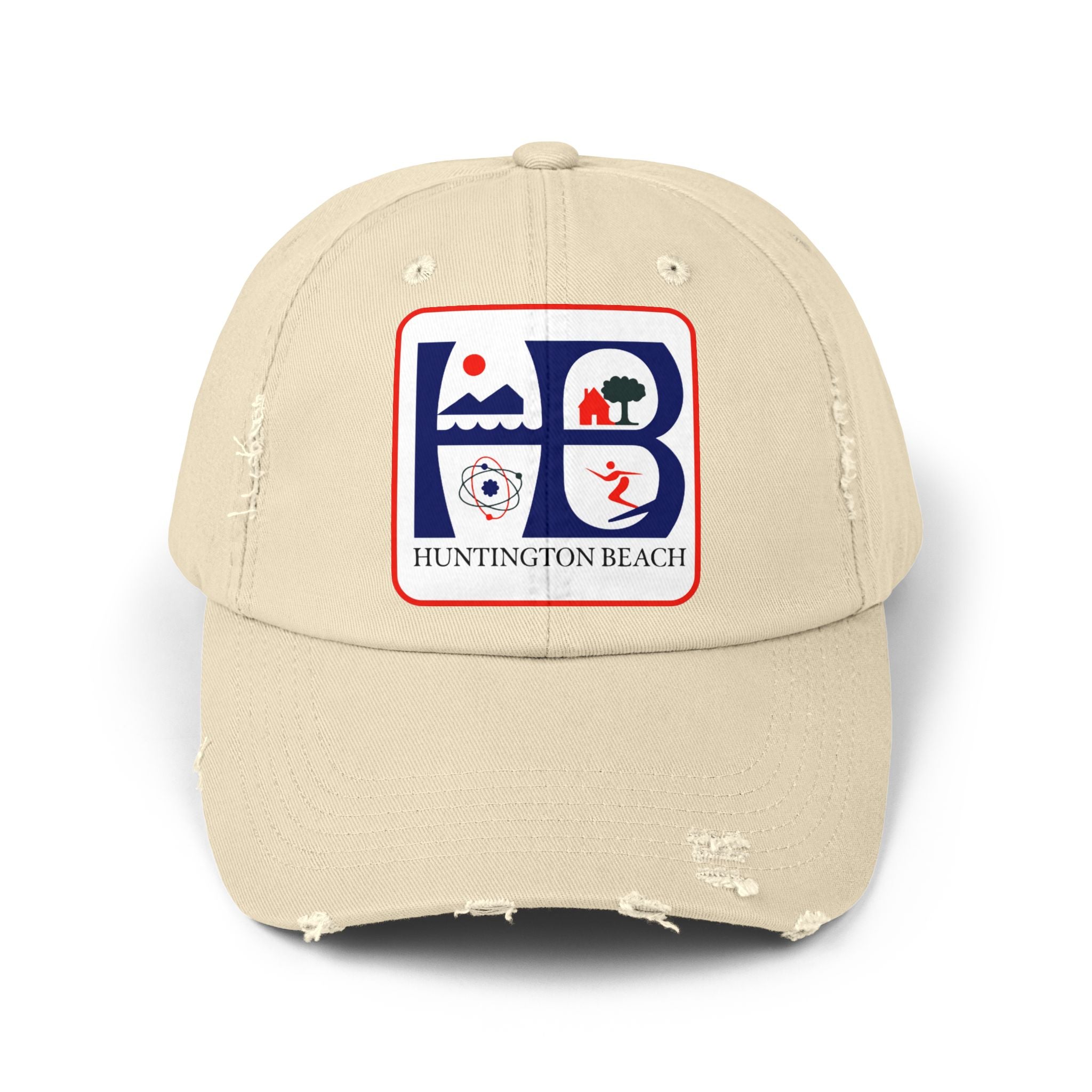 Huntington Beach Distressed Mom and Dad Hat — Vintage Surf & Coastal Patch Cap