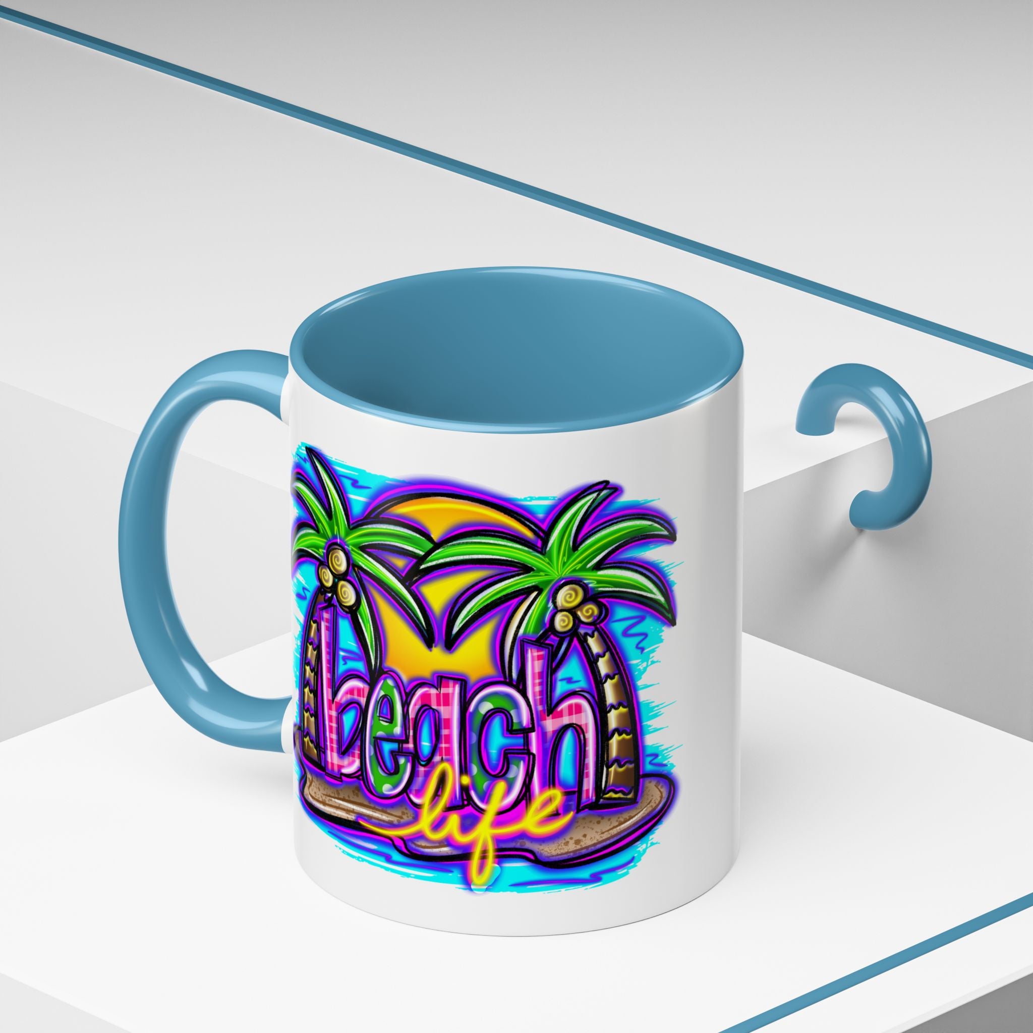 Beach Life Coffee Mug — Tropical Palm Sunset Accent Mug (11/15oz)