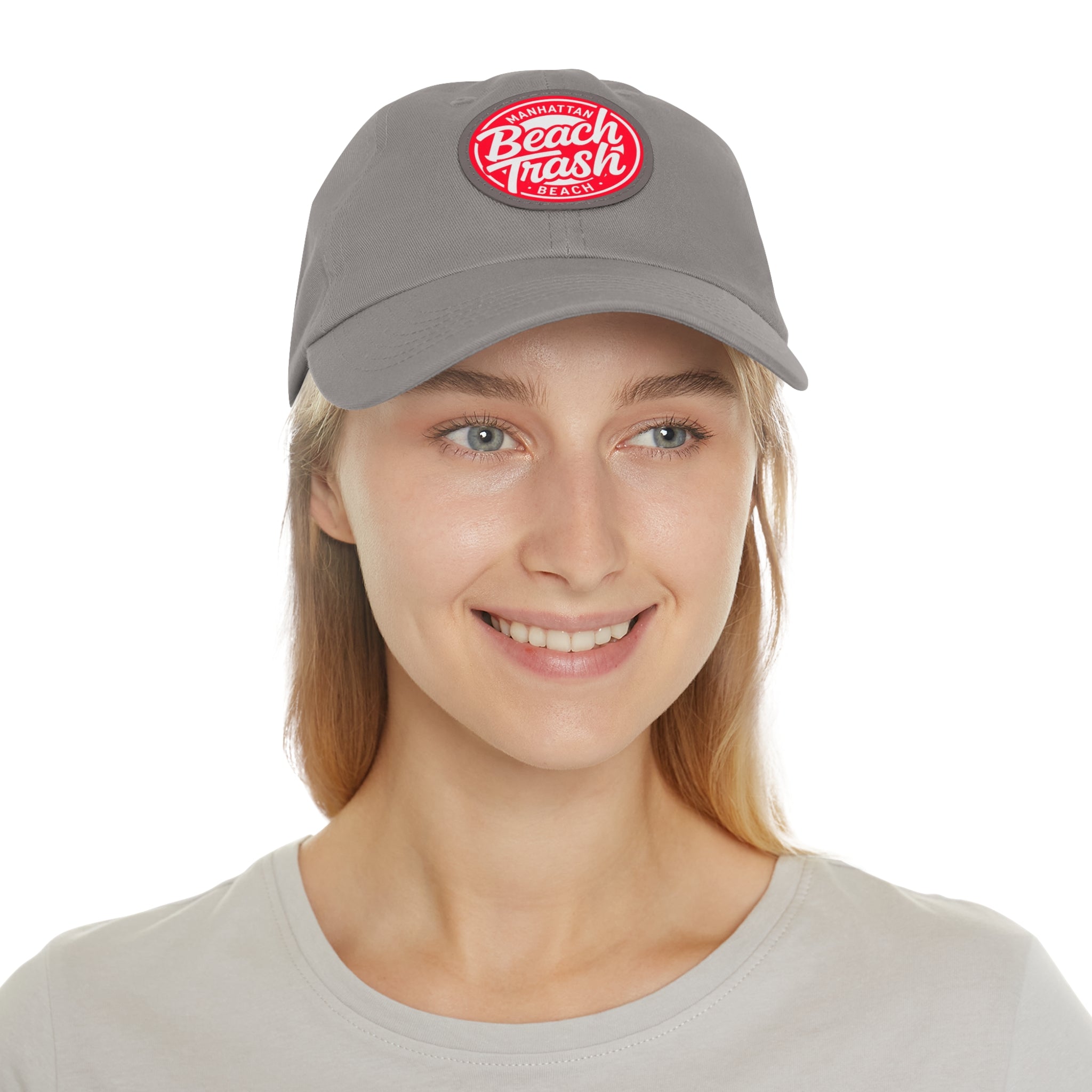 Proud to be Called Beach Trash Manhattan Beach  Leather Patch Dad Hat — Vintage Manhattan Beach Logo