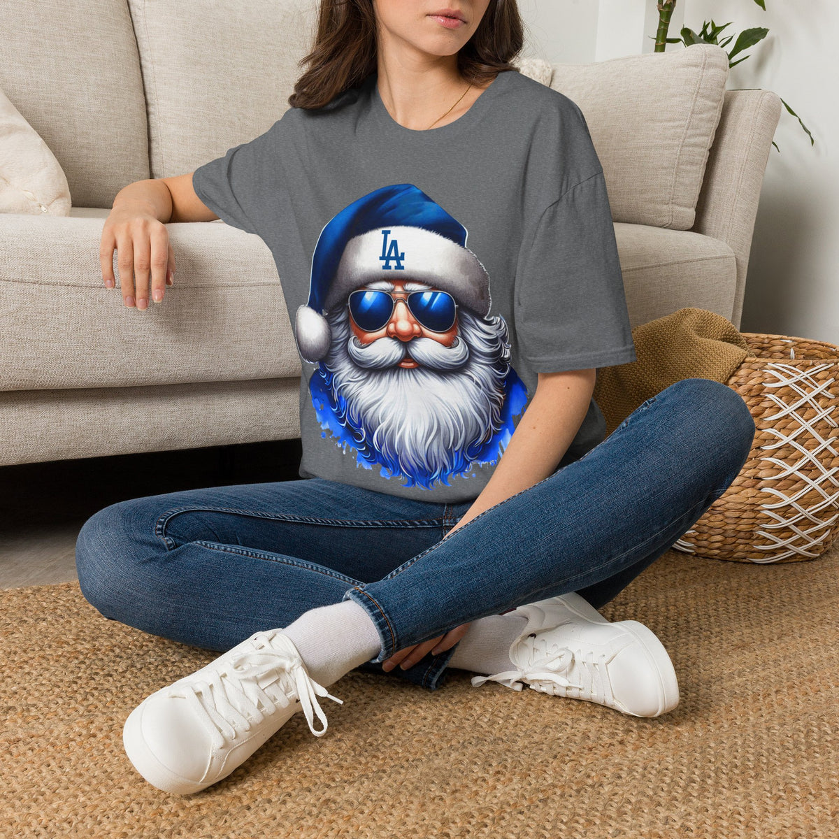 LA Dodgers Blue Santa T-Shirt — Cool Sunglasses Holiday Tee