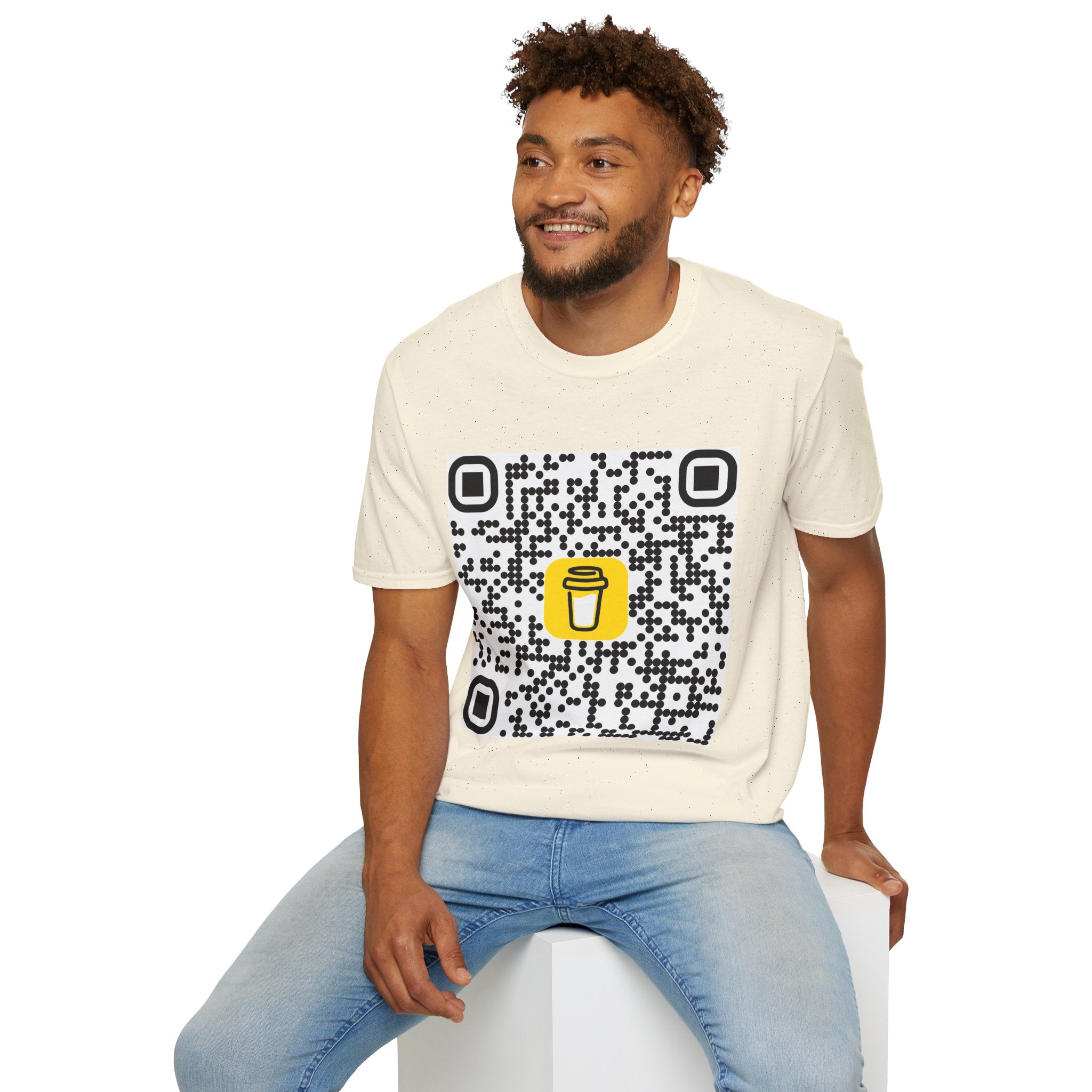 QR Code Coffee Cup T‑Shirt — Scan-to-Order Cafe Tee