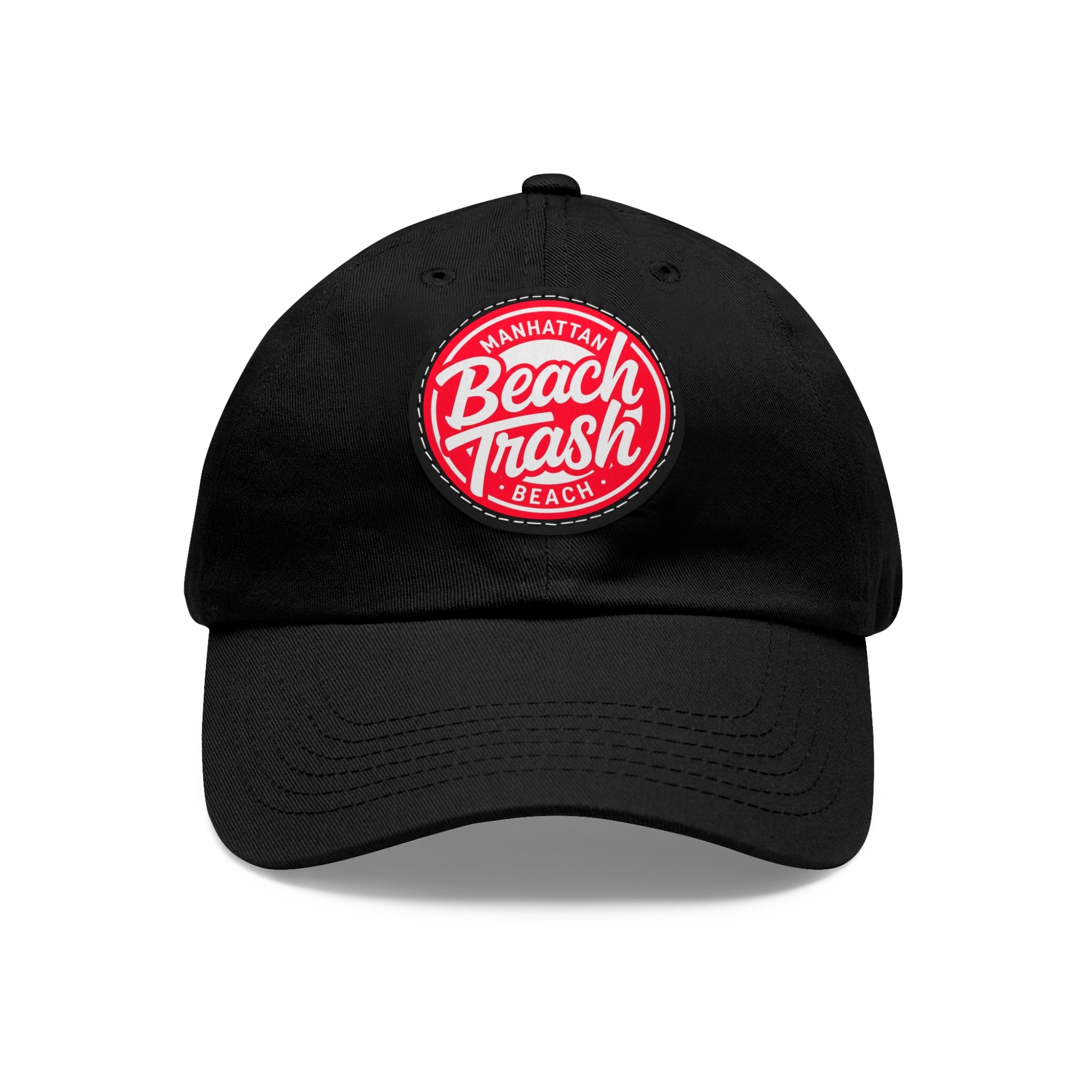 Proud to be Called Beach Trash Manhattan Beach  Leather Patch Dad Hat — Vintage Manhattan Beach Logo