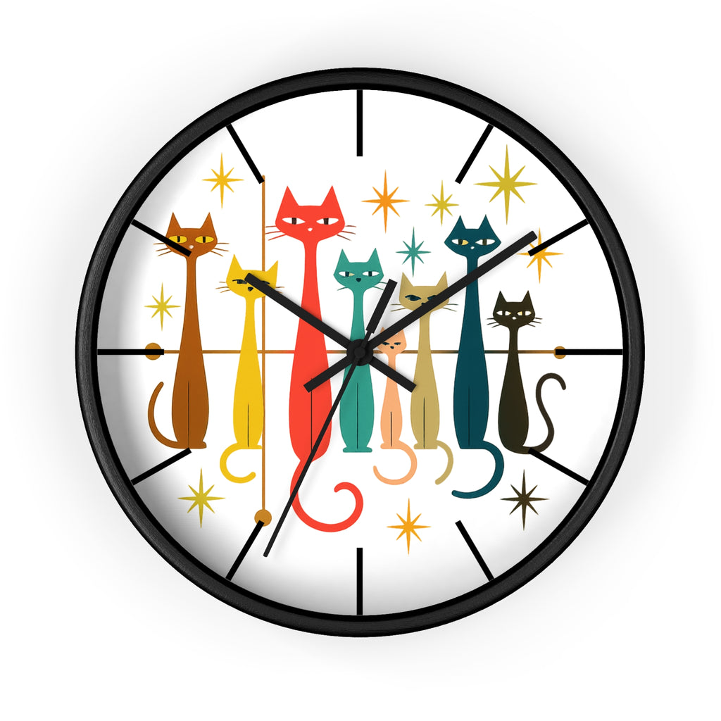 Mid Century Modern Cats Wall Clock | Retro Atomic Kitty Design