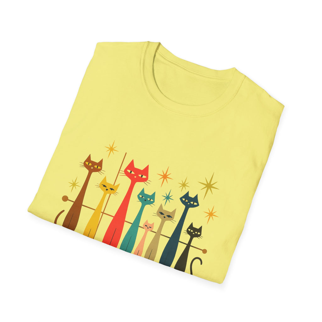 Retro Mid-Century Cats T-Shirt | Colorful Stylized Cat Illustration