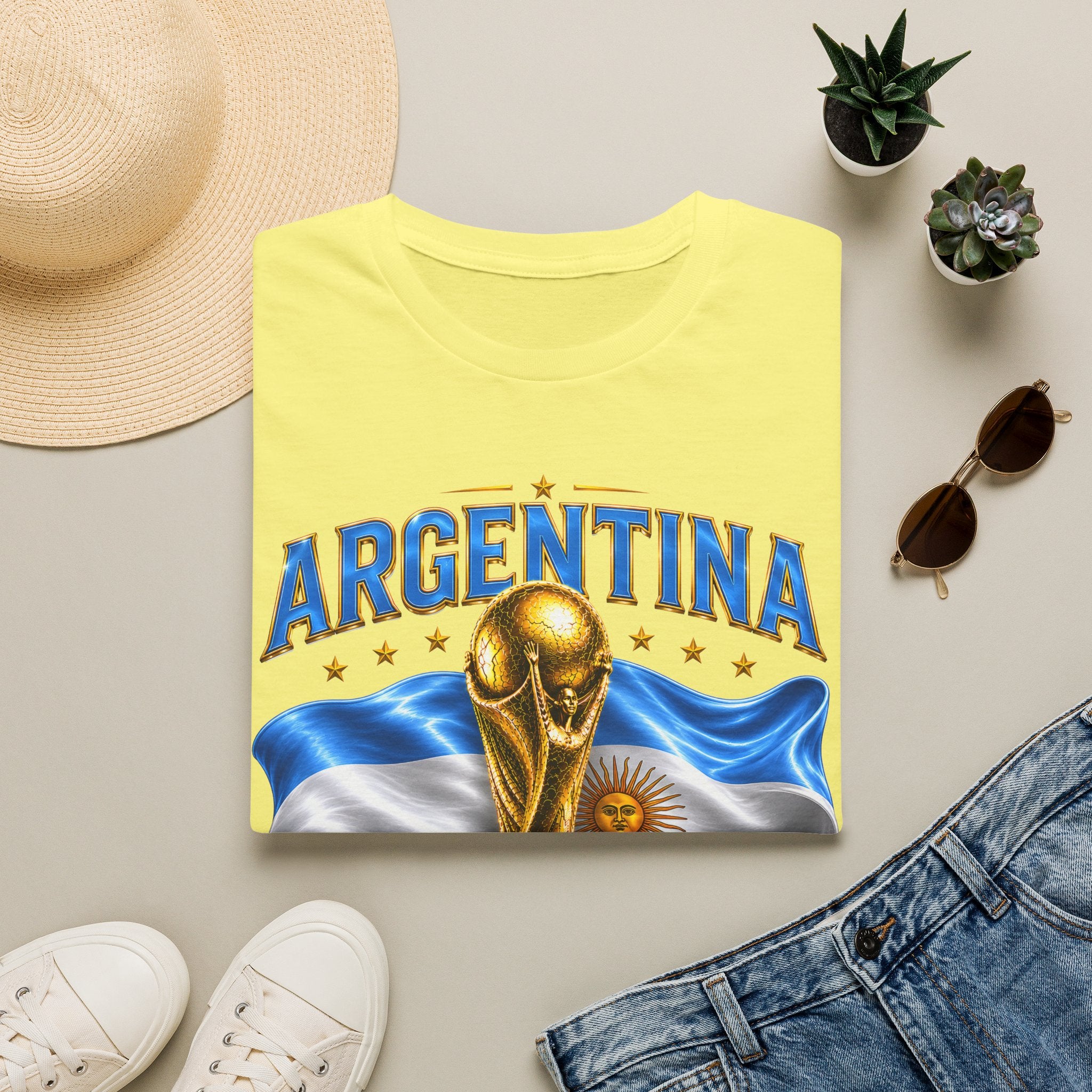 Argentina 2026 World Cup T-Shirt — Golden Trophy & Flag Soccer Fan Tee