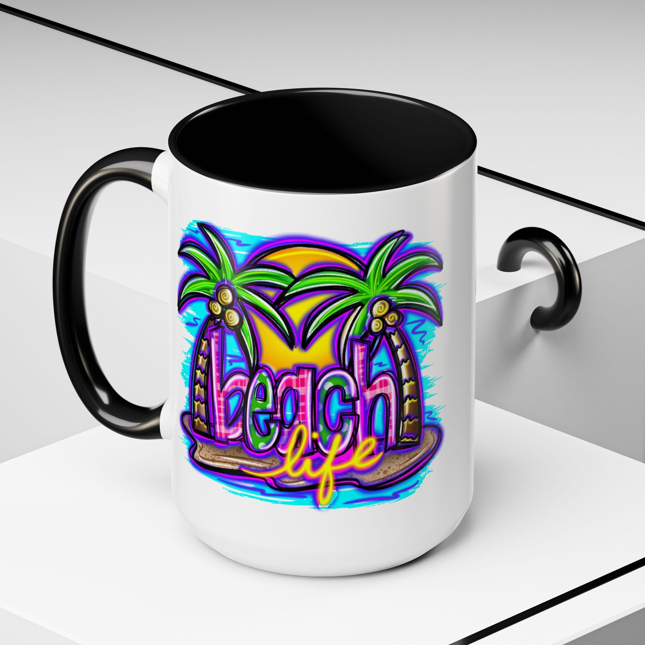 Beach Life Coffee Mug — Tropical Palm Sunset Accent Mug (11/15oz)