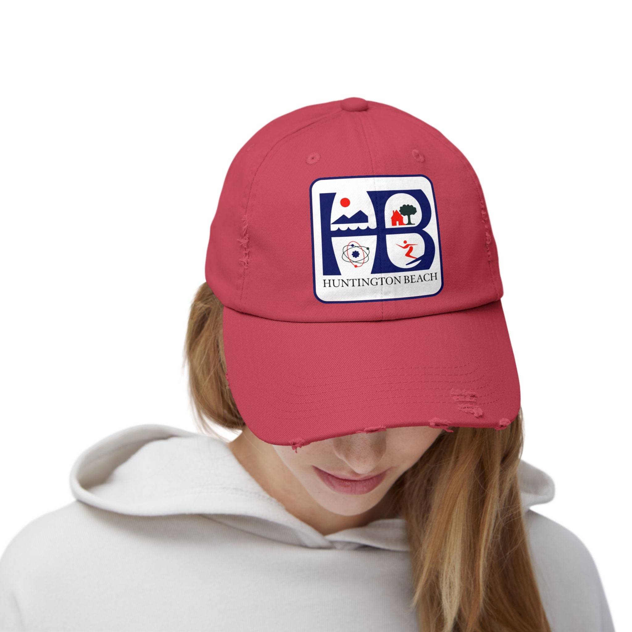 Huntington Beach Distressed Mom and Dad Hat — Vintage Surf & Coastal Patch Cap