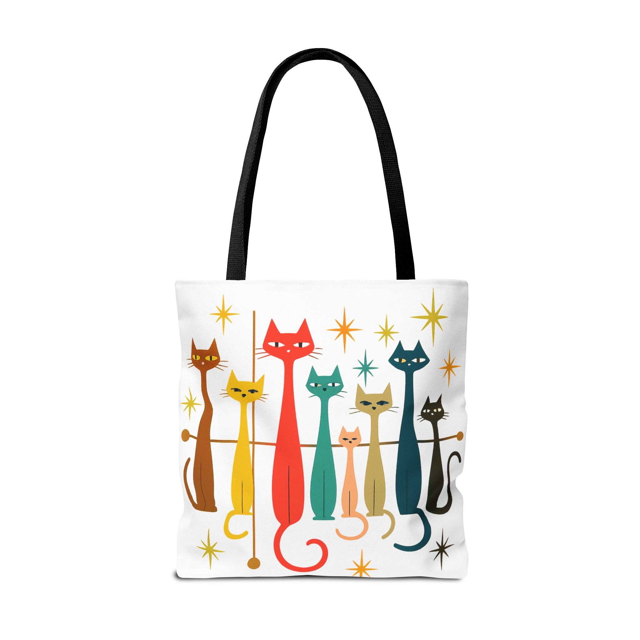 Retro Long Cats Tote Bag | Colorful Mid-Century Cat Pattern