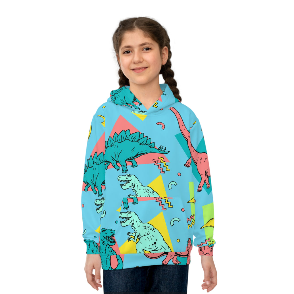 Retro Neon Dinosaurs Children's Hoodie | Allover Print Kids Hoodie