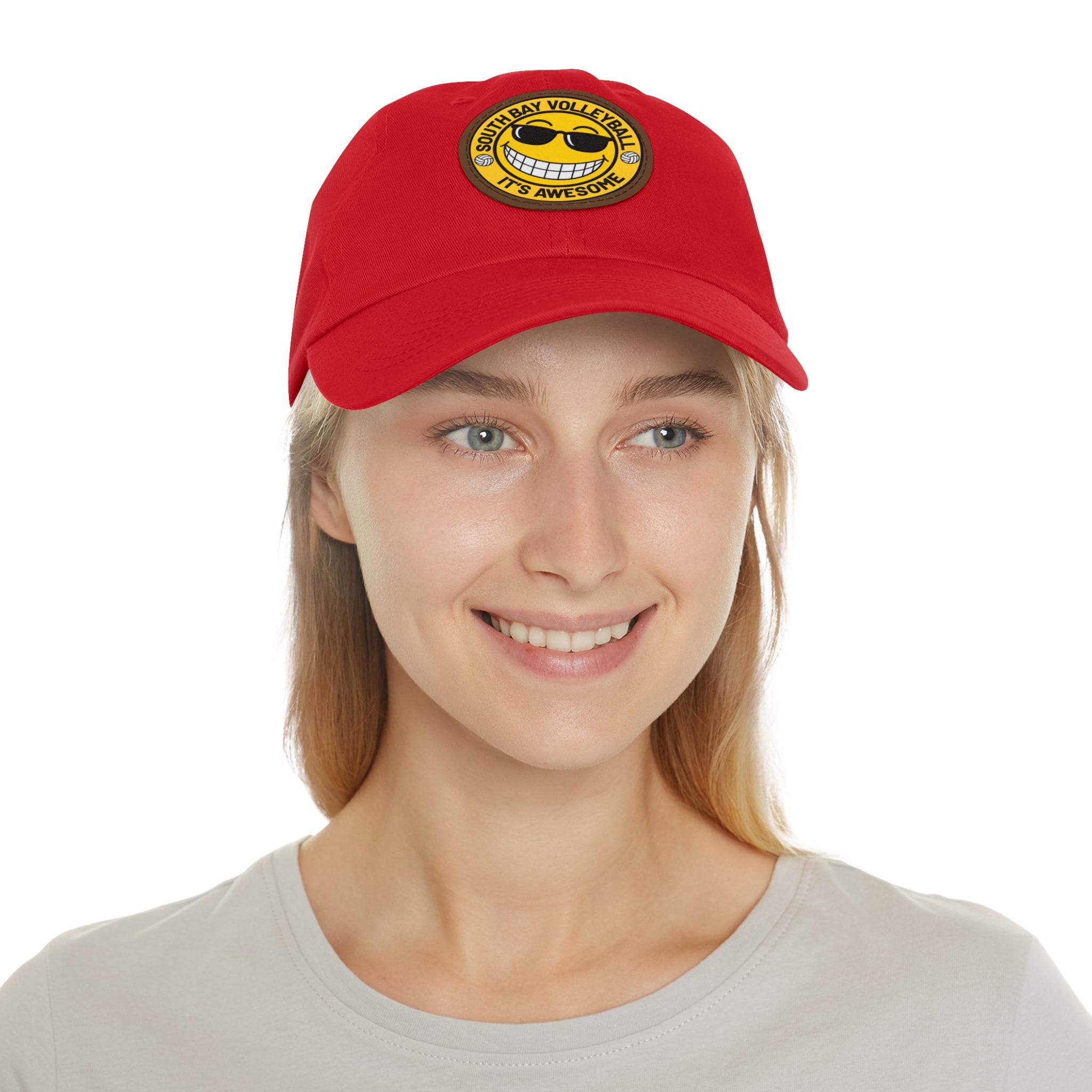 Volleyball Smiley Mom and Dad Hat — "South Bay Volleyball: It’s Awesome" Leather Patch