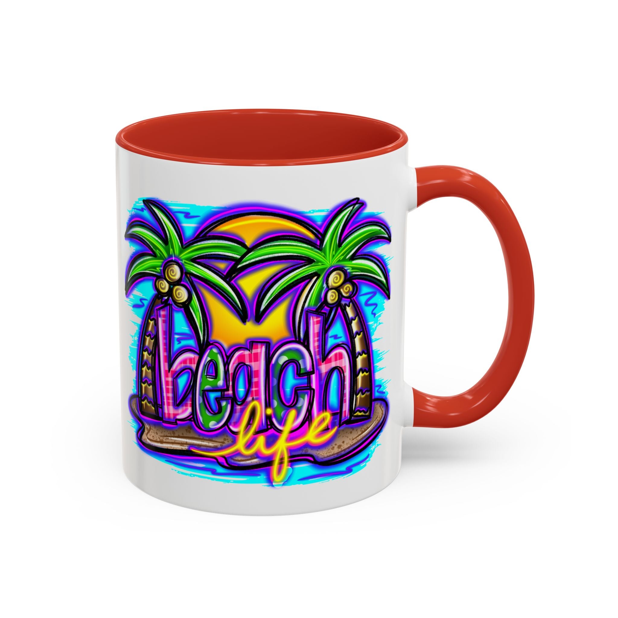 Beach Life Coffee Mug — Tropical Palm Sunset Accent Mug (11/15oz)