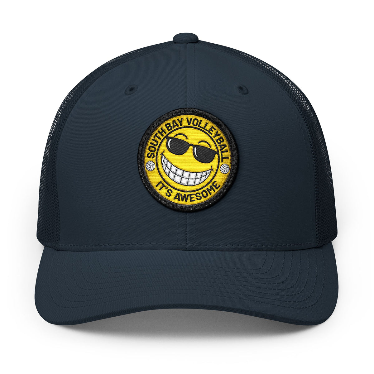 Embroidered Smiley Patch Trucker Hat — 'Smile, It's Awesome' Snapback