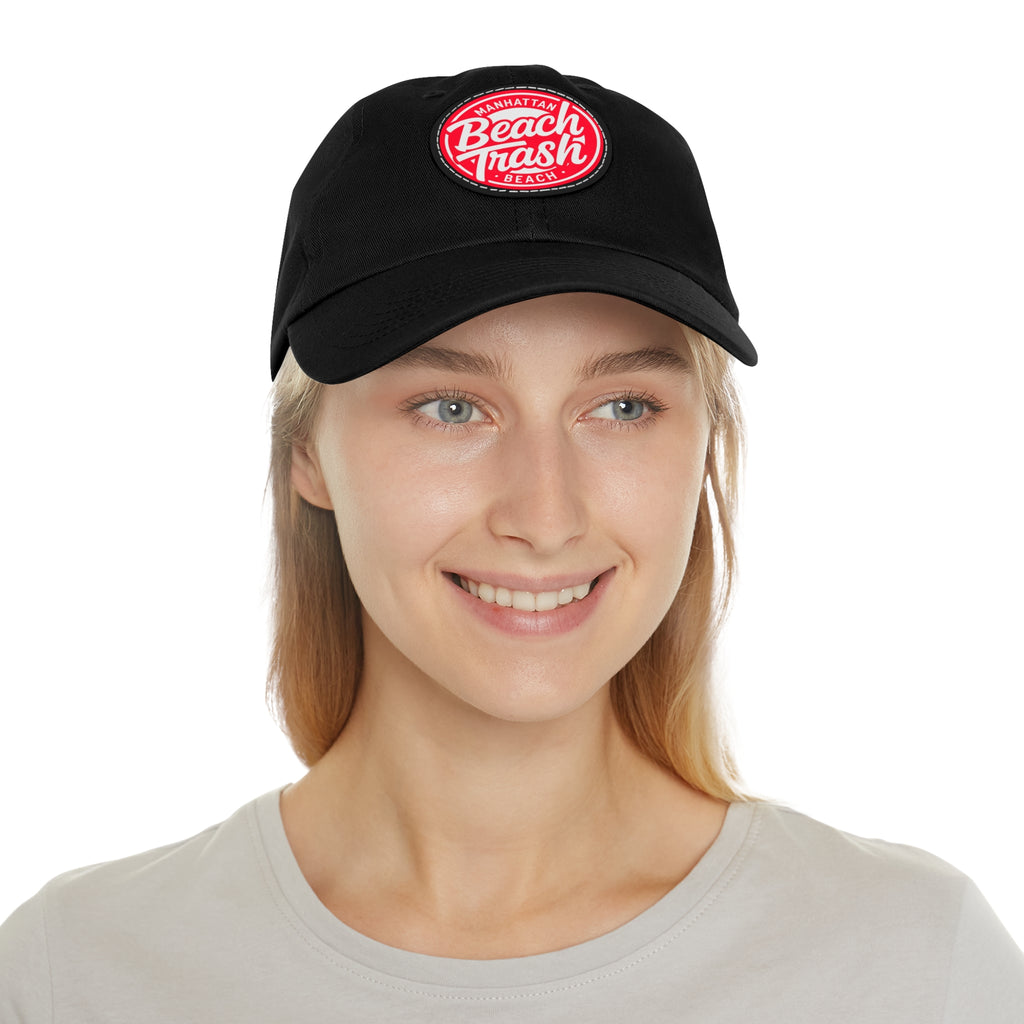 Proud to be Called Beach Trash Manhattan Beach  Leather Patch Dad Hat — Vintage Manhattan Beach Logo