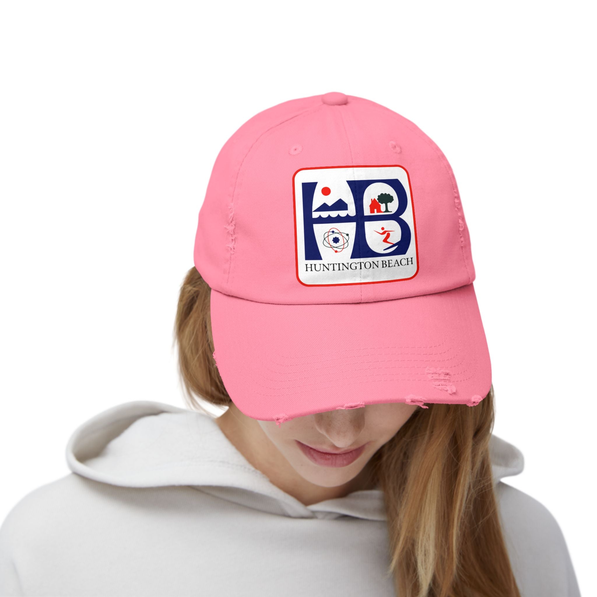 Huntington Beach Distressed Mom and Dad Hat — Vintage Surf & Coastal Patch Cap