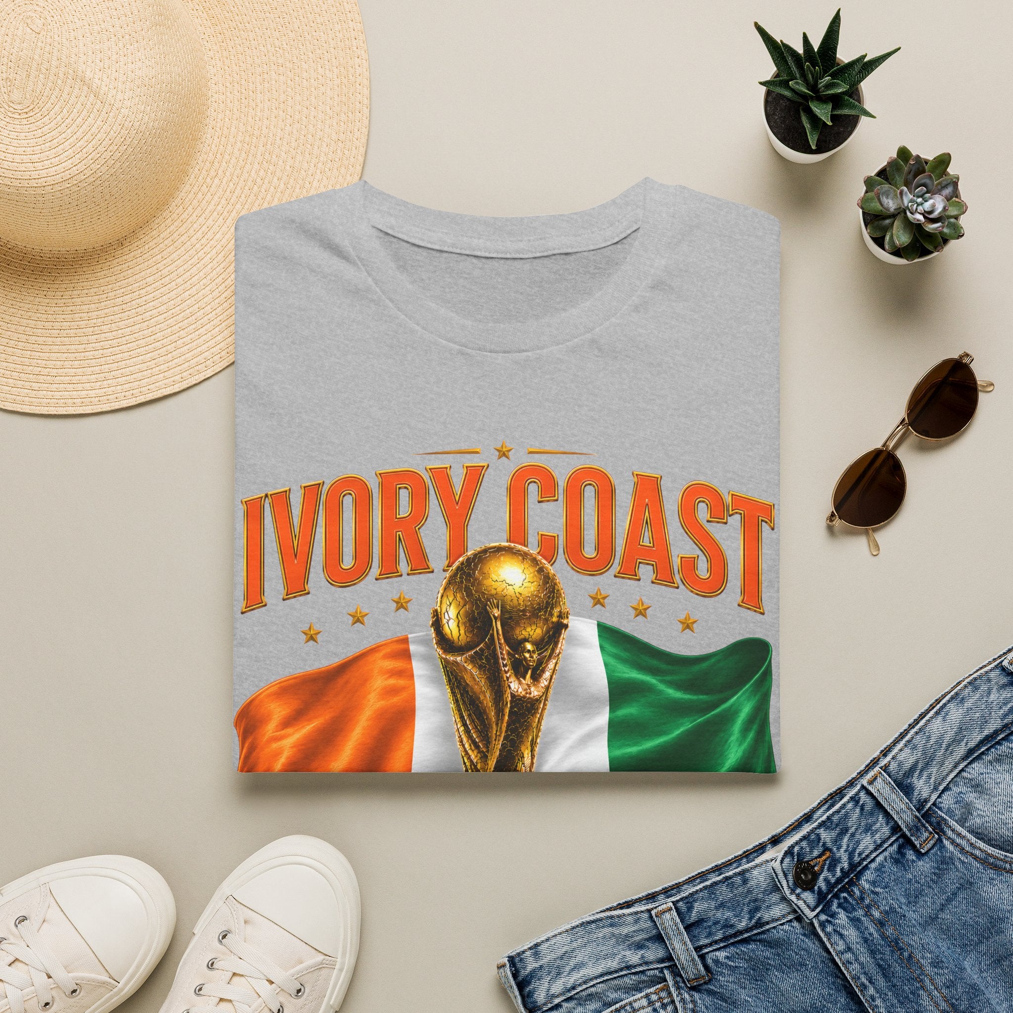 Ivory Coast 2026 World Cup T‑Shirt — FIFA Trophy & Flag Soccer Fan Tee