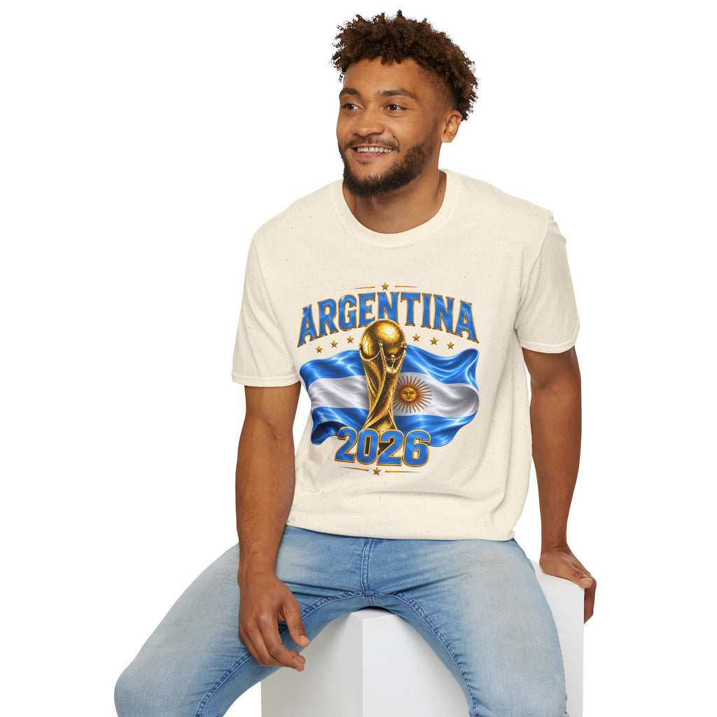 Argentina 2026 World Cup T-Shirt — Golden Trophy & Flag Soccer Fan Tee