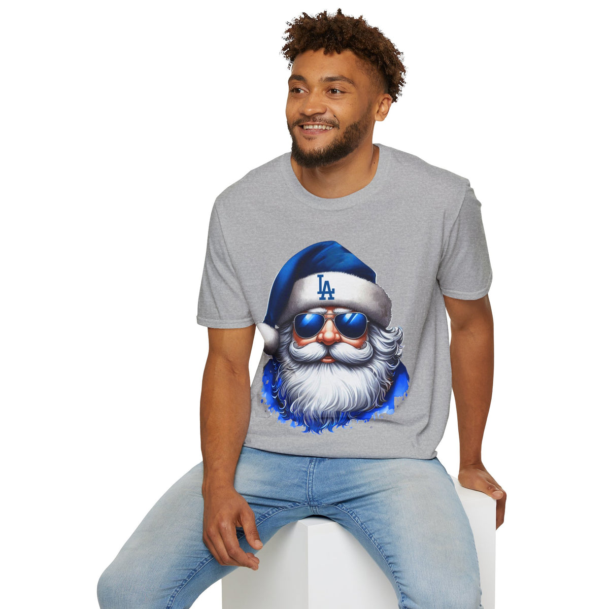 LA Dodgers Blue Santa T-Shirt — Cool Sunglasses Holiday Tee