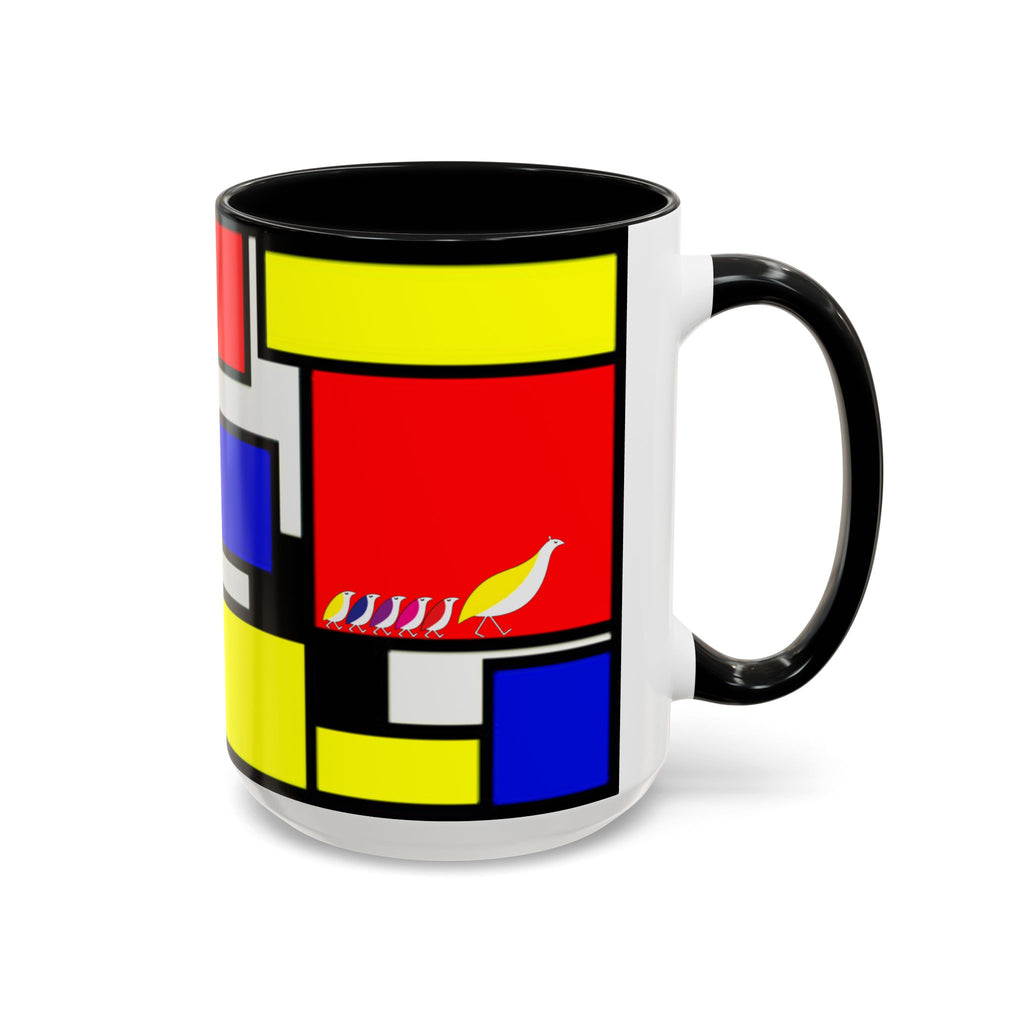 IKIYK School Bus Mondrian Style Geometric Pattern Mug | Accent Coffee Mug 11oz 15oz 1970s